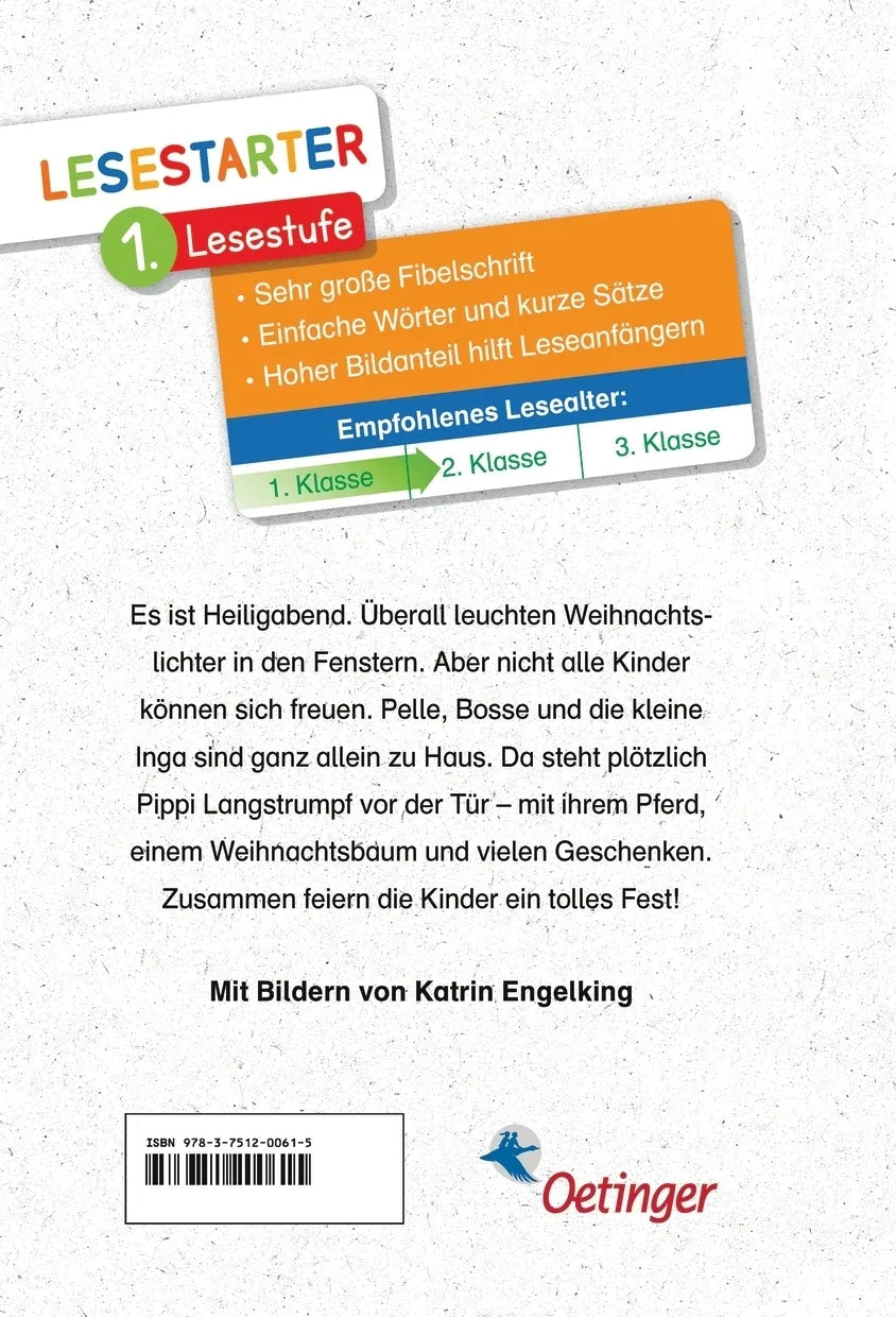 Buchrückseite von 'Pippi Langstrumpf feiert Weihnachten' mit Klappentext - Gebundene Ausgabe