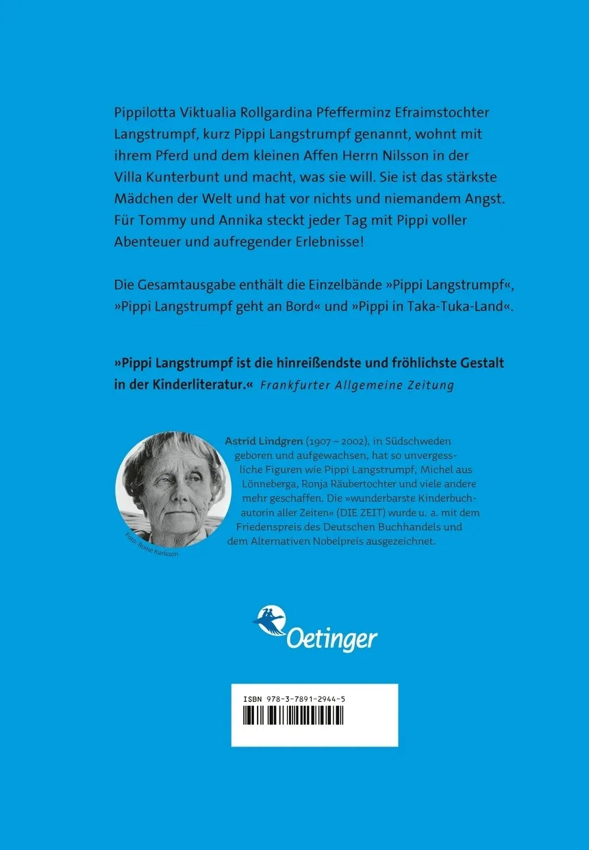 Buchrückseite von 'Pippi Langstrumpf. Gesamtausgabe' mit Klappentext - Gebundene Ausgabe