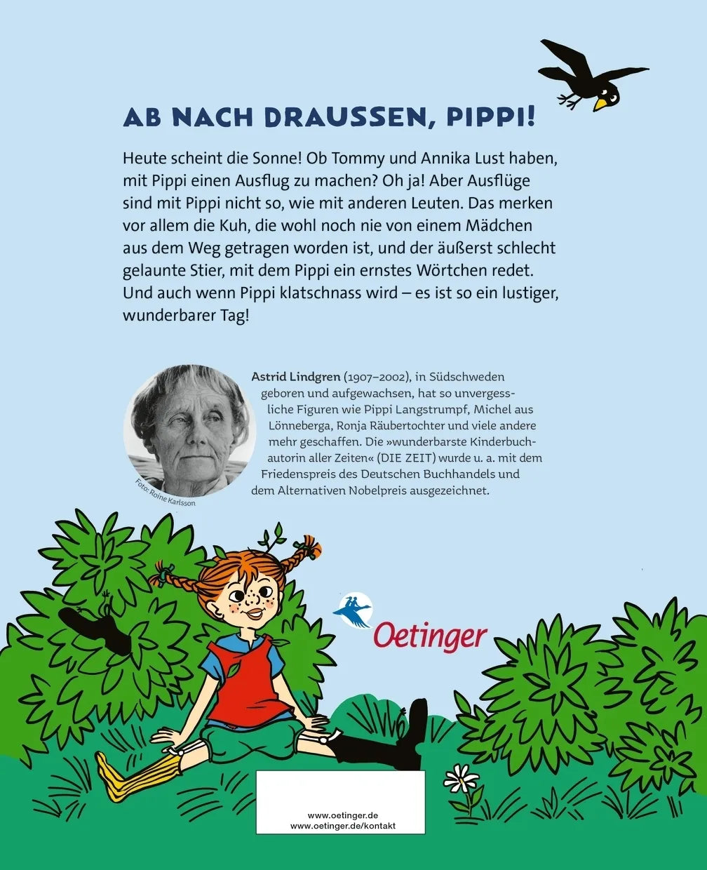 Buchrückseite von 'Pippi Langstrumpf macht einen Ausflug' mit Klappentext - Gebundene Ausgabe