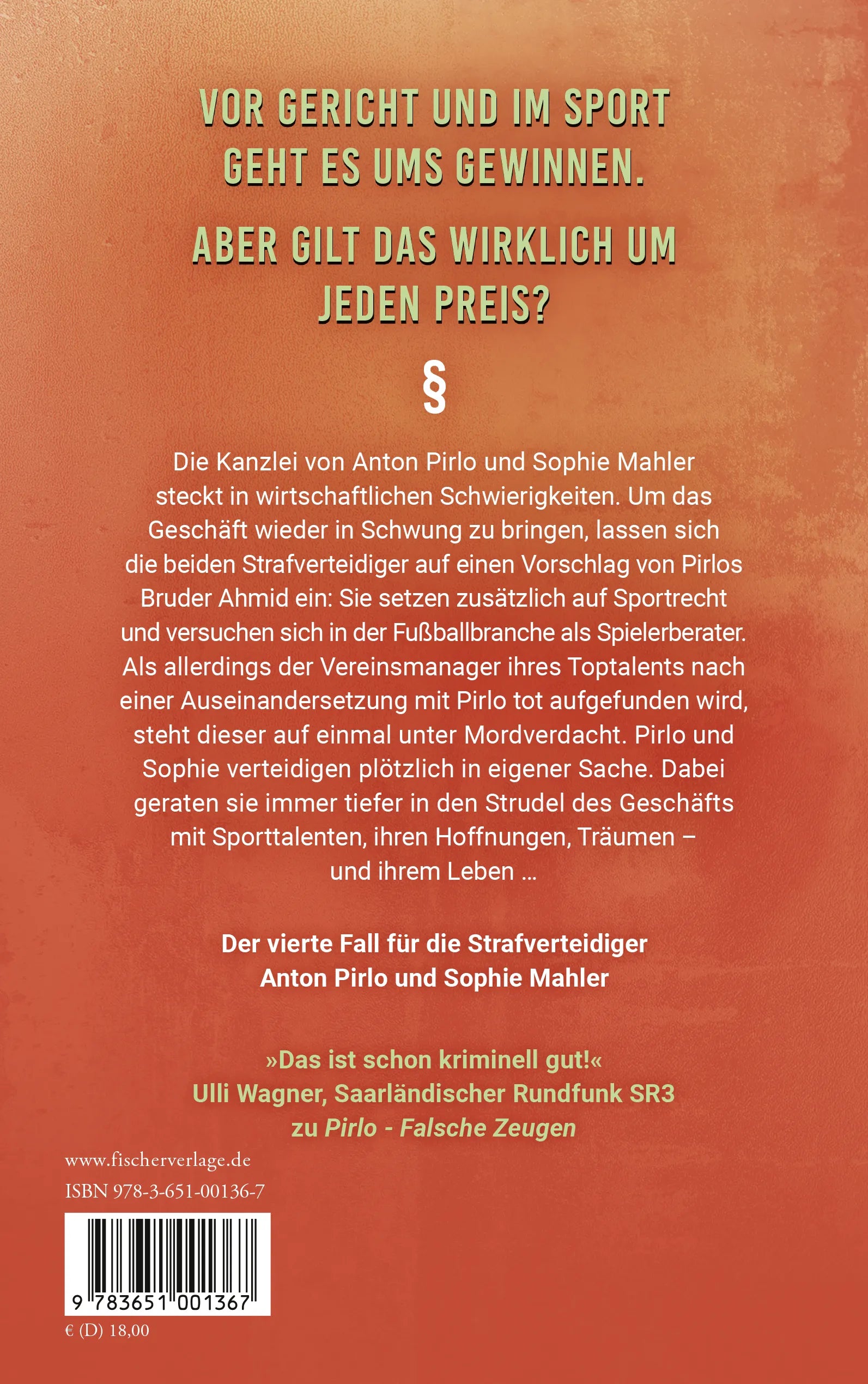 Buchrückseite von 'Pirlo - Doppeltes Spiel' mit Klappentext - Paperback