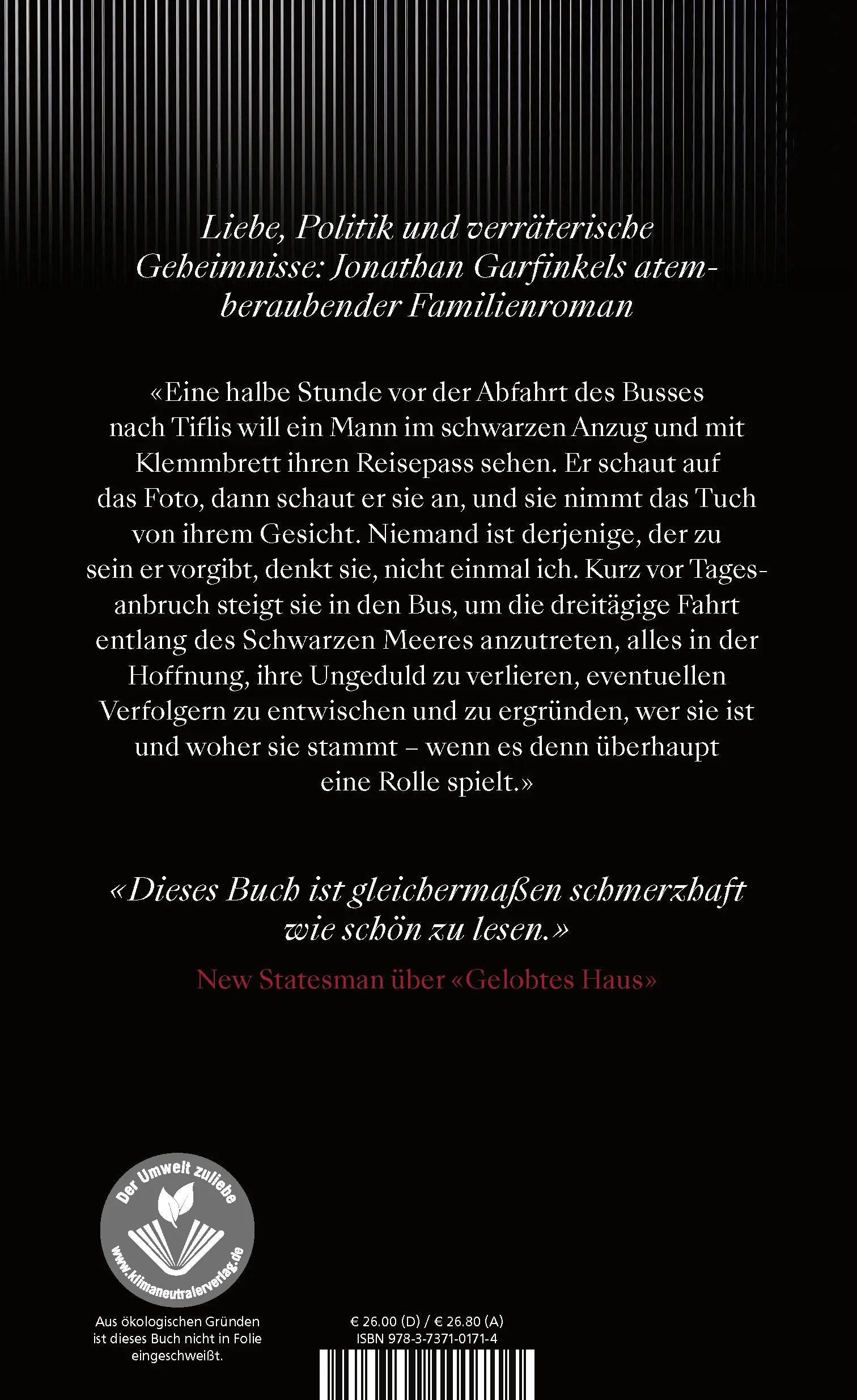 Buchrückseite von 'Platz der Freiheit' mit Klappentext - Gebundene Ausgabe