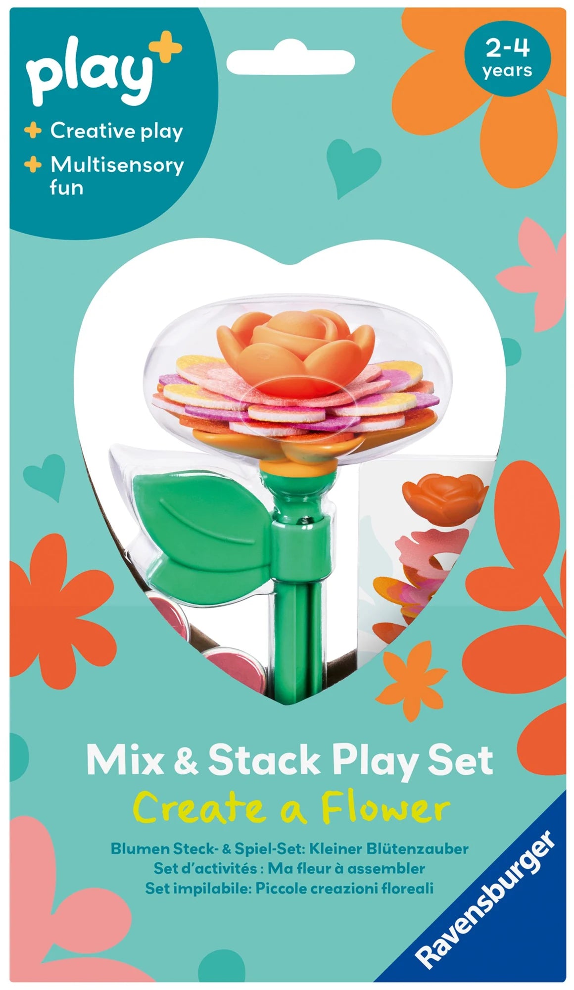 Gesellschaftsspiel: Play+ Blumen Steck- und Spiel-Set: Kleiner Blütenzauber orange - ab 2 Jahre
