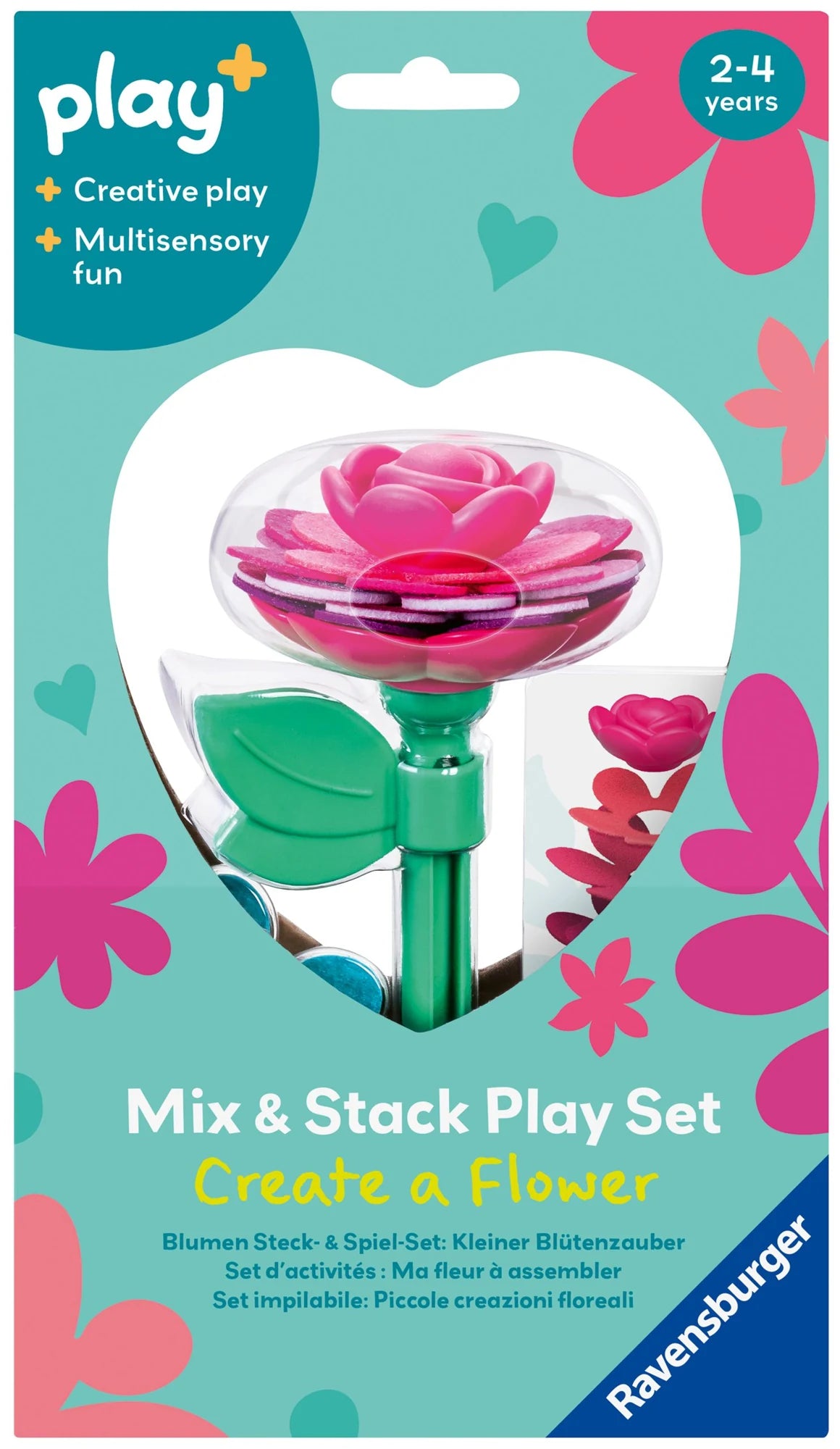 Gesellschaftsspiel: Play+ Blumen Steck- und Spiel-Set: Kleiner Blütenzauber pink - ab 2 Jahre