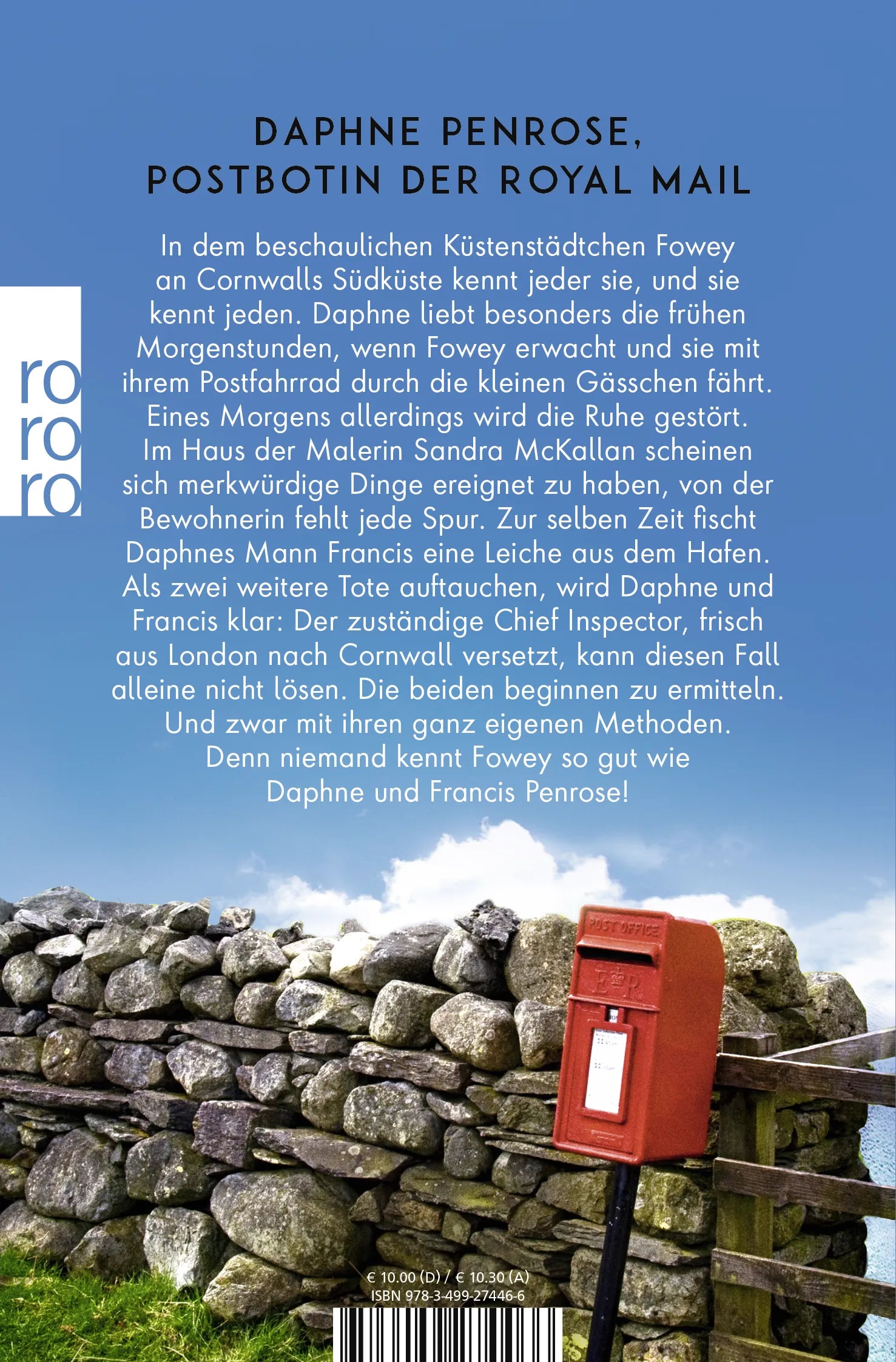 Buchrückseite von 'Post für den Mörder' mit Klappentext - Taschenbuch