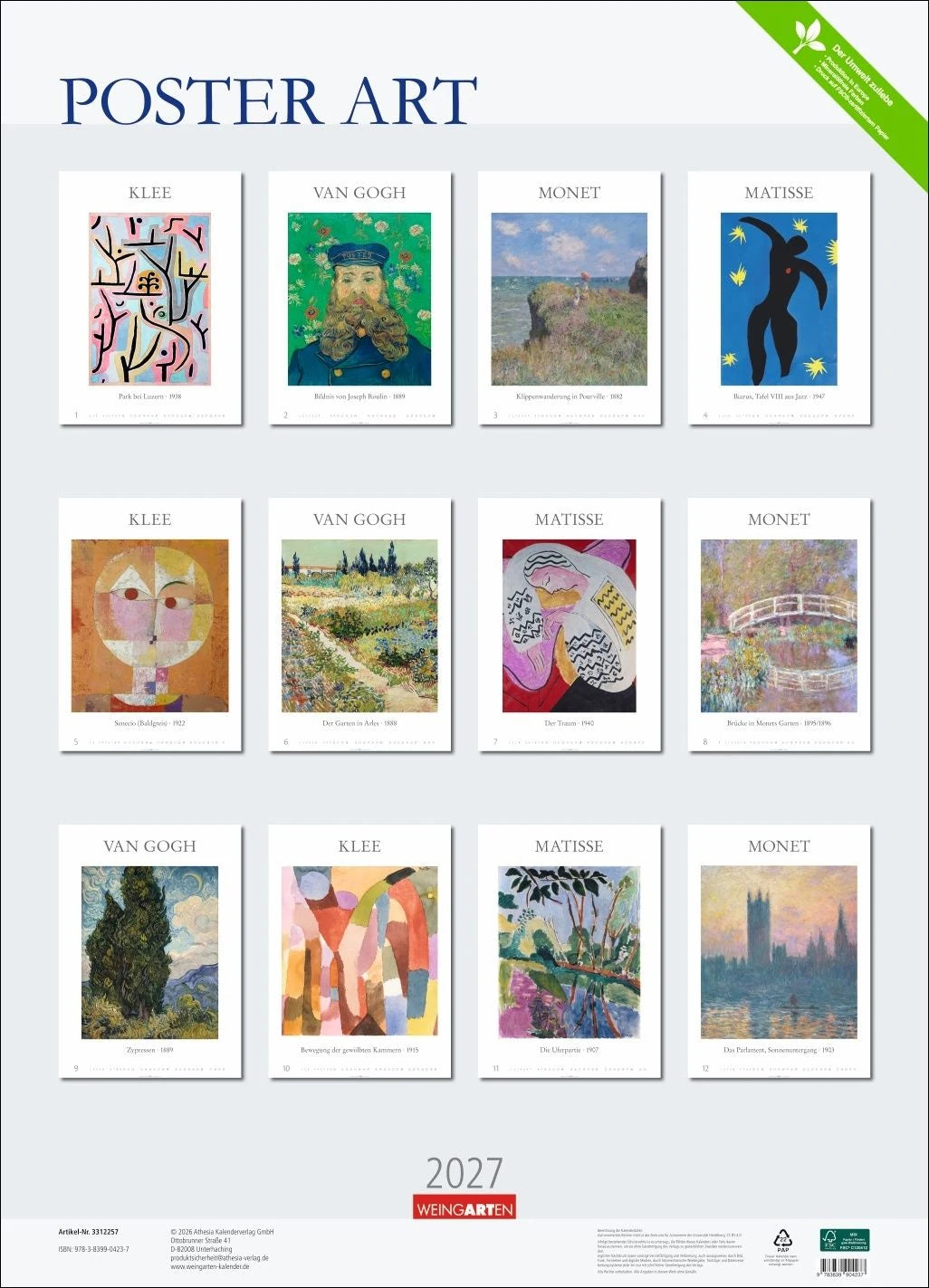 Poster Art Kalender 2027 - Monet Van Gogh Matisse Klee – Ansicht