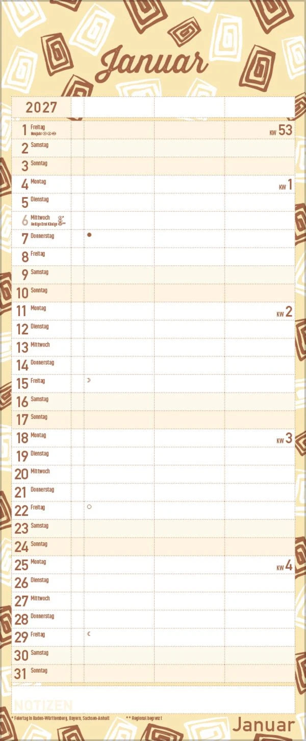 Premium Familientimer Tag für Tag 2027 – Ansicht