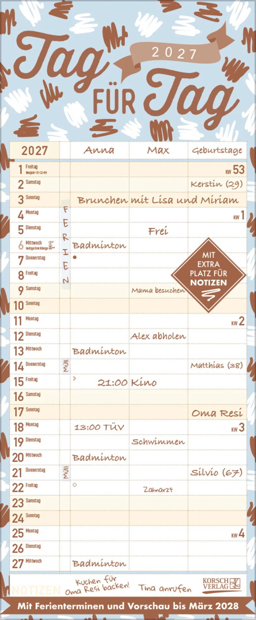 Familienplaner: Premium Familientimer Tag für Tag 2027