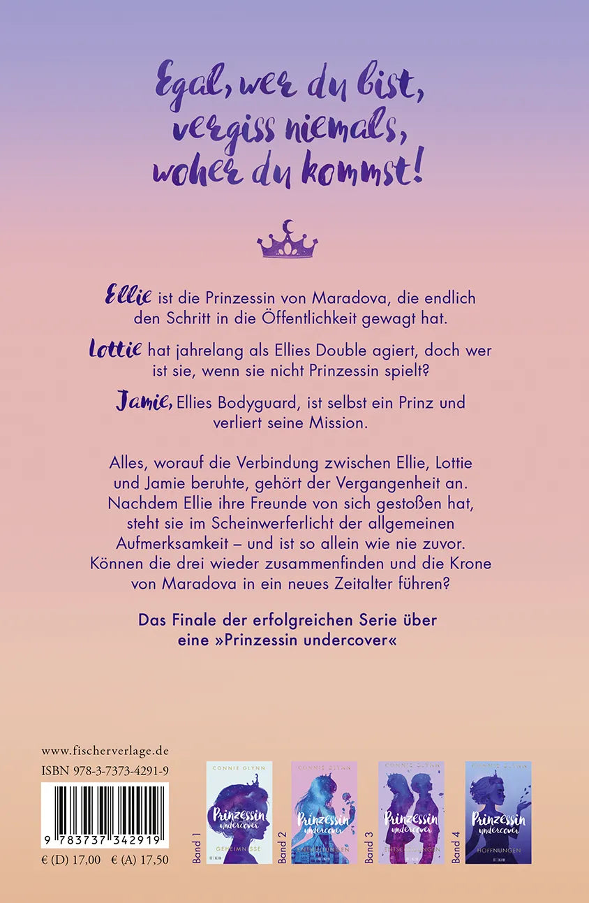 Buchrückseite von 'Prinzessin undercover – Versprechen' mit Klappentext - Gebundene Ausgabe