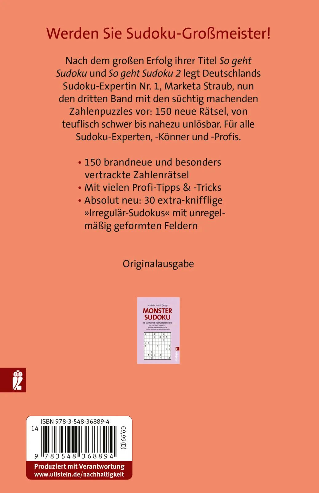 Buchrückseite von 'Profi Sudoku' mit Klappentext - Taschenbuch