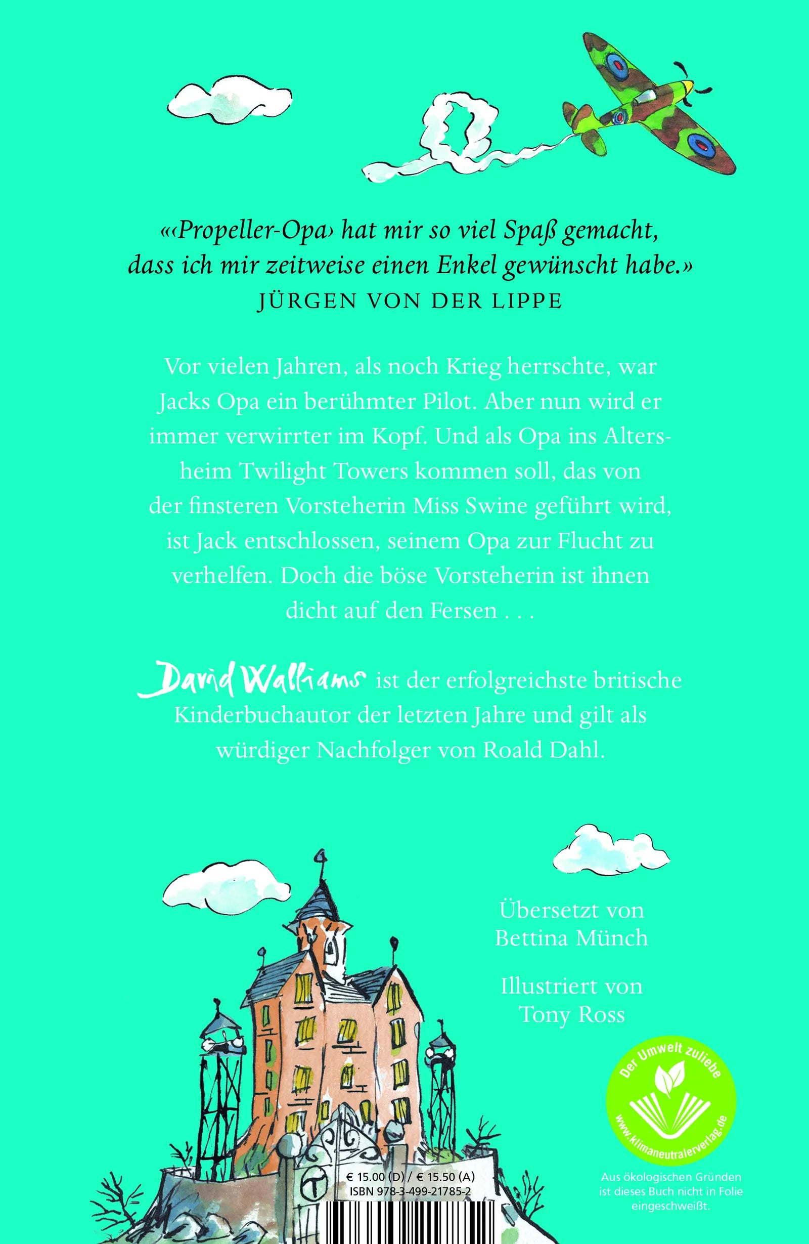 Buchrückseite von 'Propeller-Opa' mit Klappentext - Gebundene Ausgabe