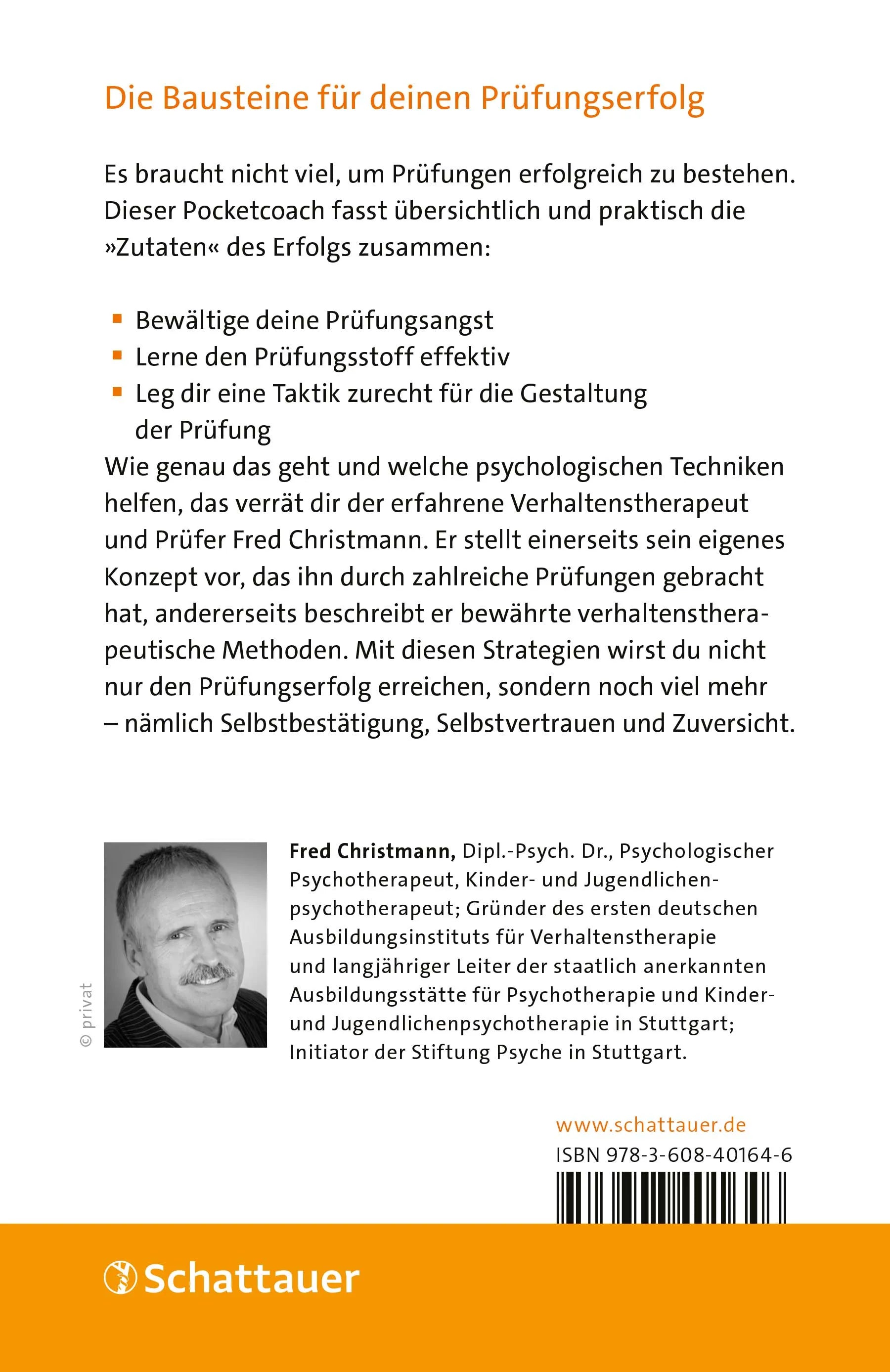 Buchrückseite von 'Prüfungen souverän meistern - Dein Pocketcoach' mit Klappentext - Paperback