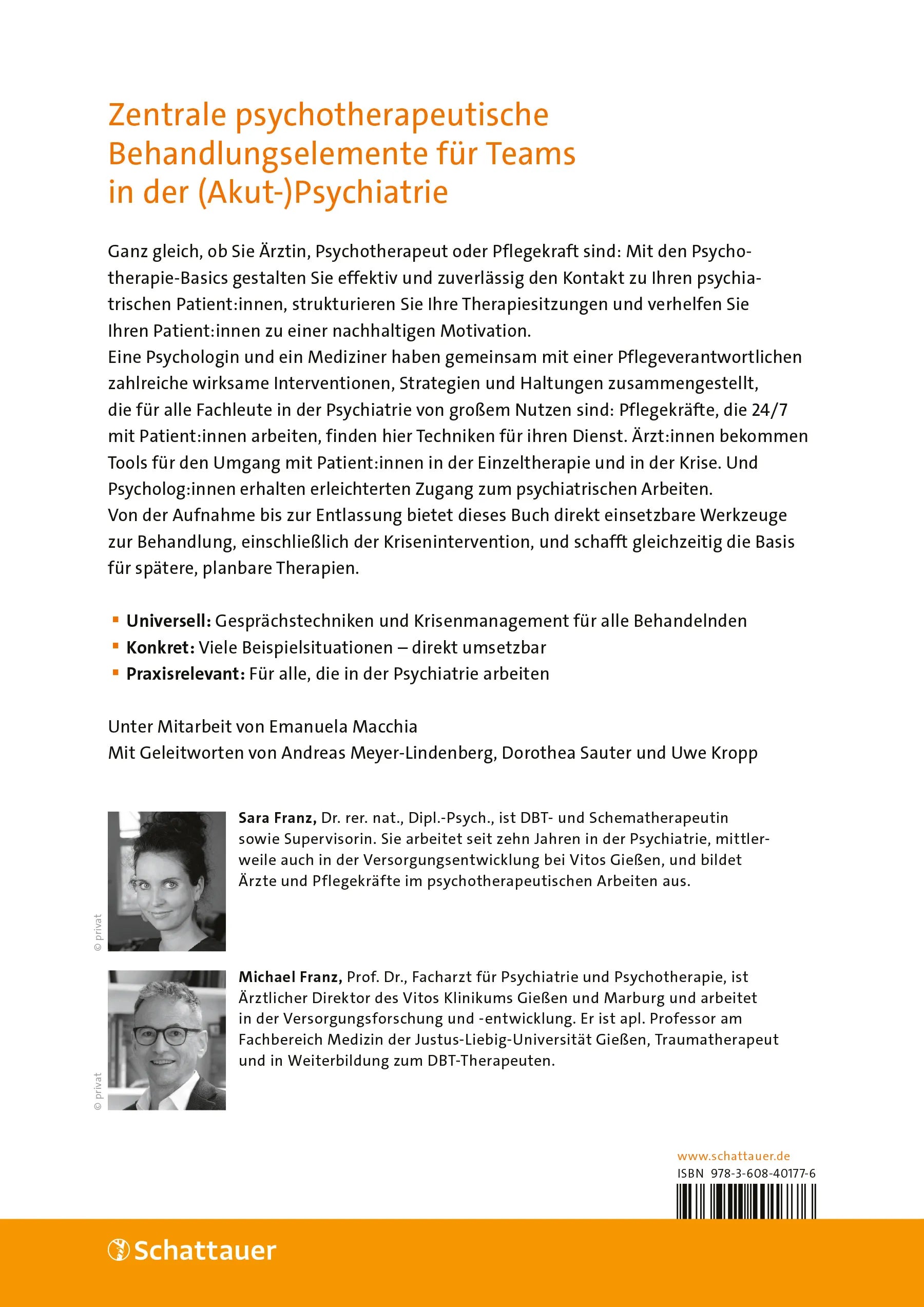 Buchrückseite von 'Psychotherapie-Basics in der Psychiatrie' mit Klappentext - Paperback