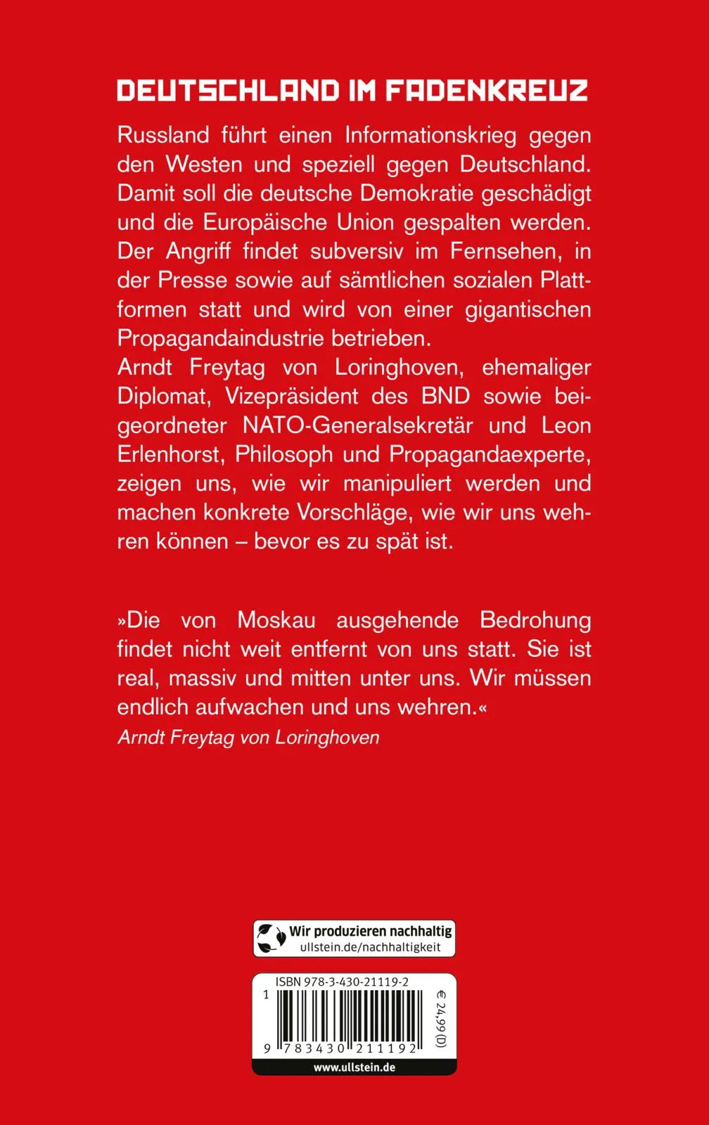 Buchrückseite von 'Putins Angriff auf Deutschland' mit Klappentext - Gebundene Ausgabe