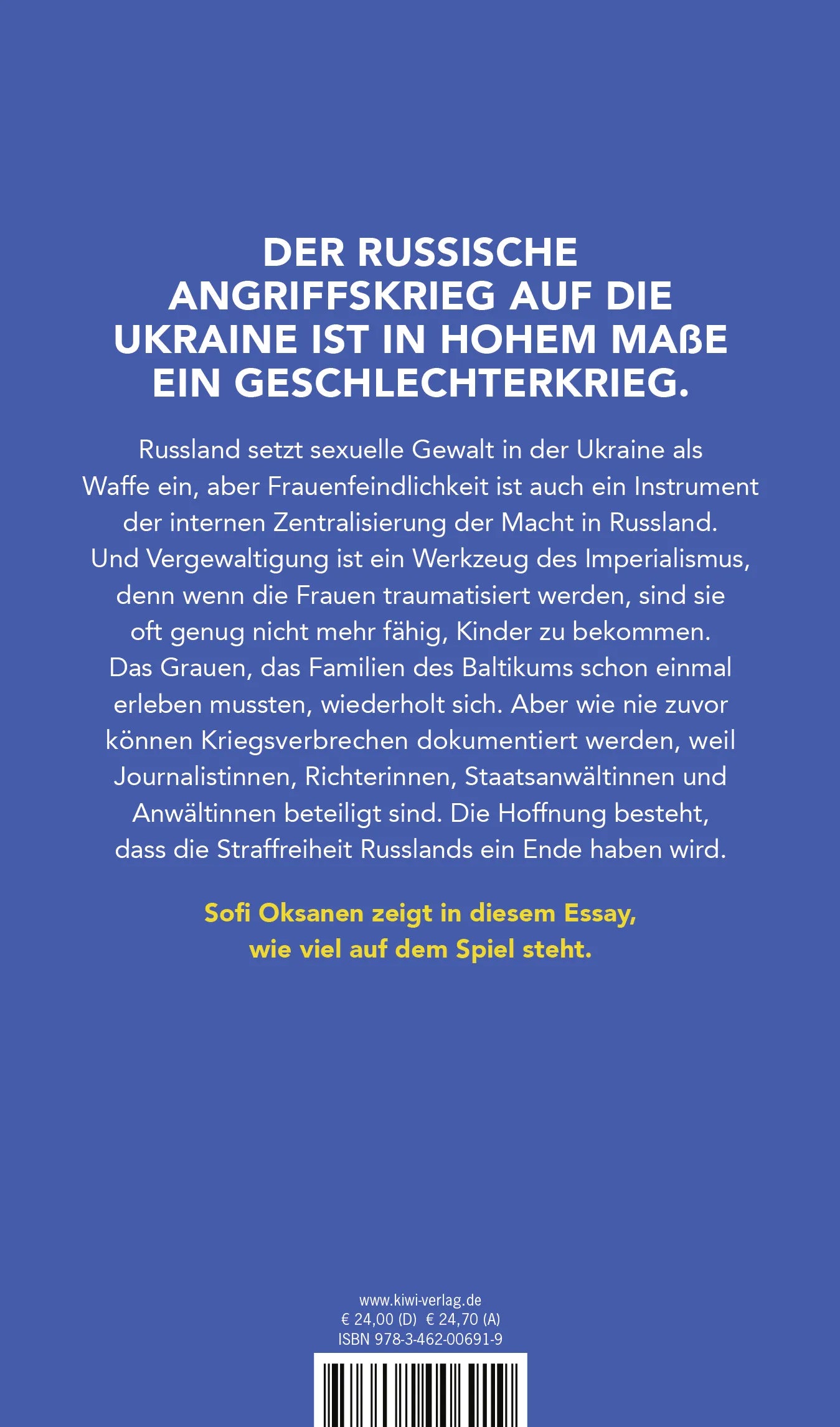 Buchrückseite von 'Putins Krieg gegen die Frauen' mit Klappentext - Gebundene Ausgabe