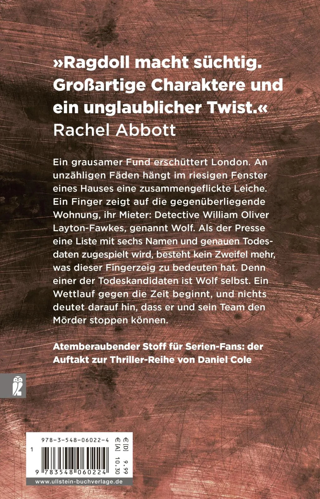 Buchrückseite von 'Ragdoll - Dein letzter Tag' mit Klappentext - Taschenbuch