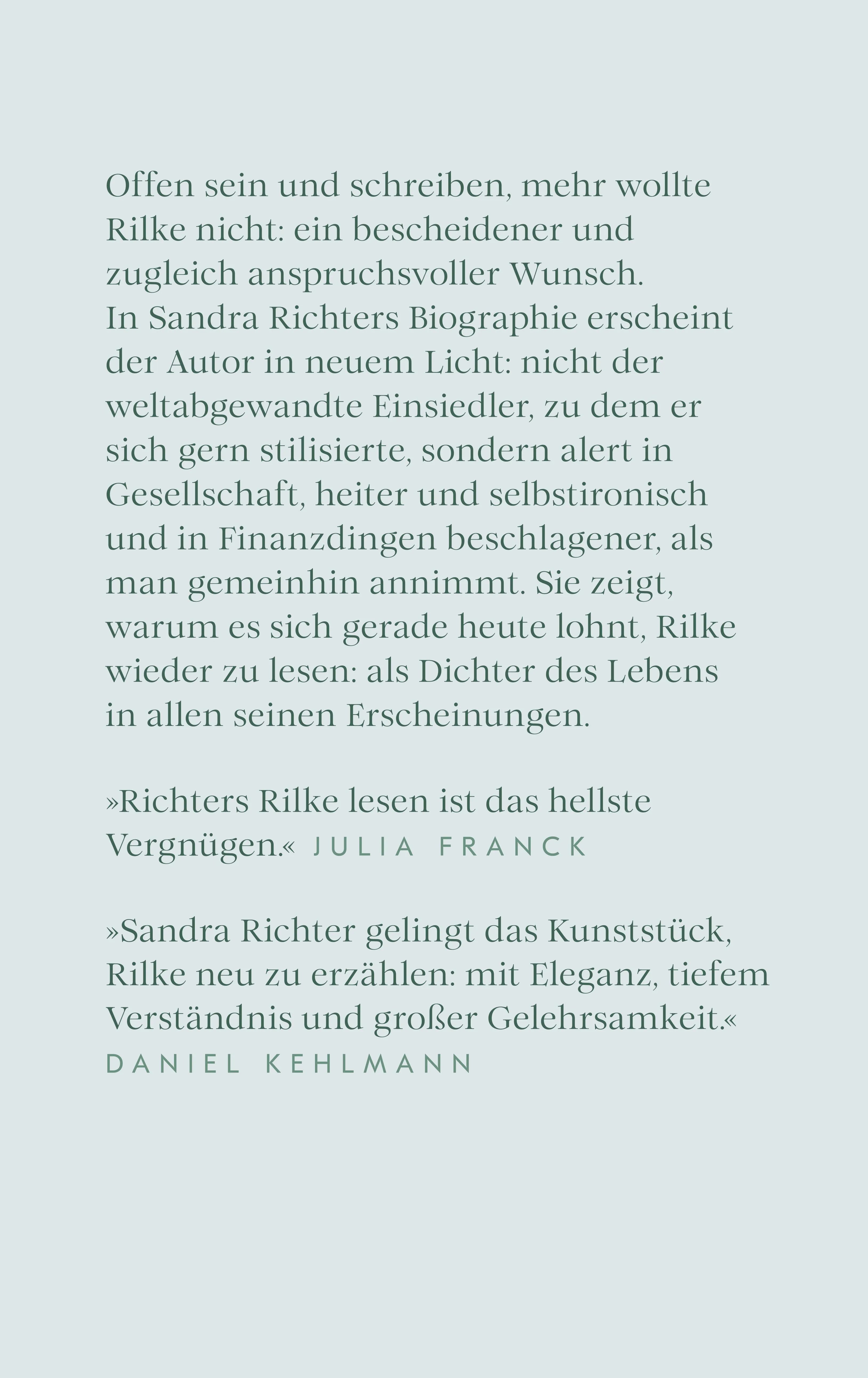 Rückseite: Rainer Maria Rilke oder Das offene Leben (Hardcover)