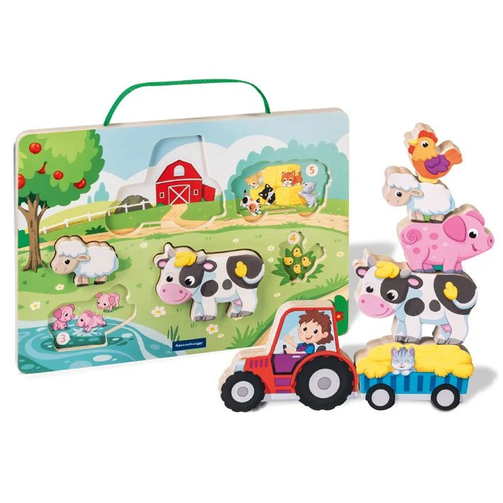 Kinderpuzzle: Play+ Magnetisches Holz-Zähl-Puzzle: Bauernhof - ab 12 Monate