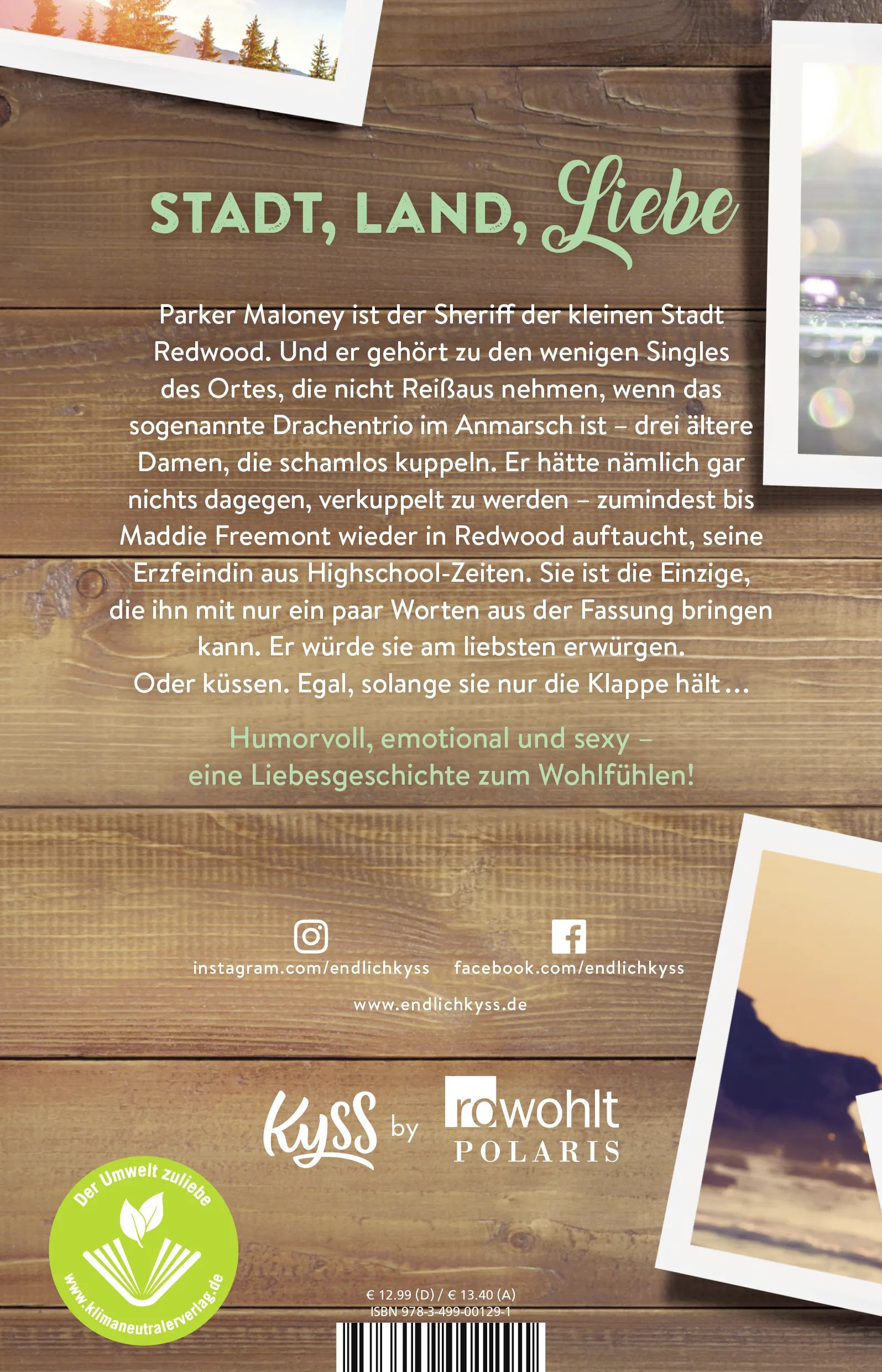 Buchrückseite von 'Redwood Dreams – Es beginnt mit einem Knistern' mit Klappentext - Paperback