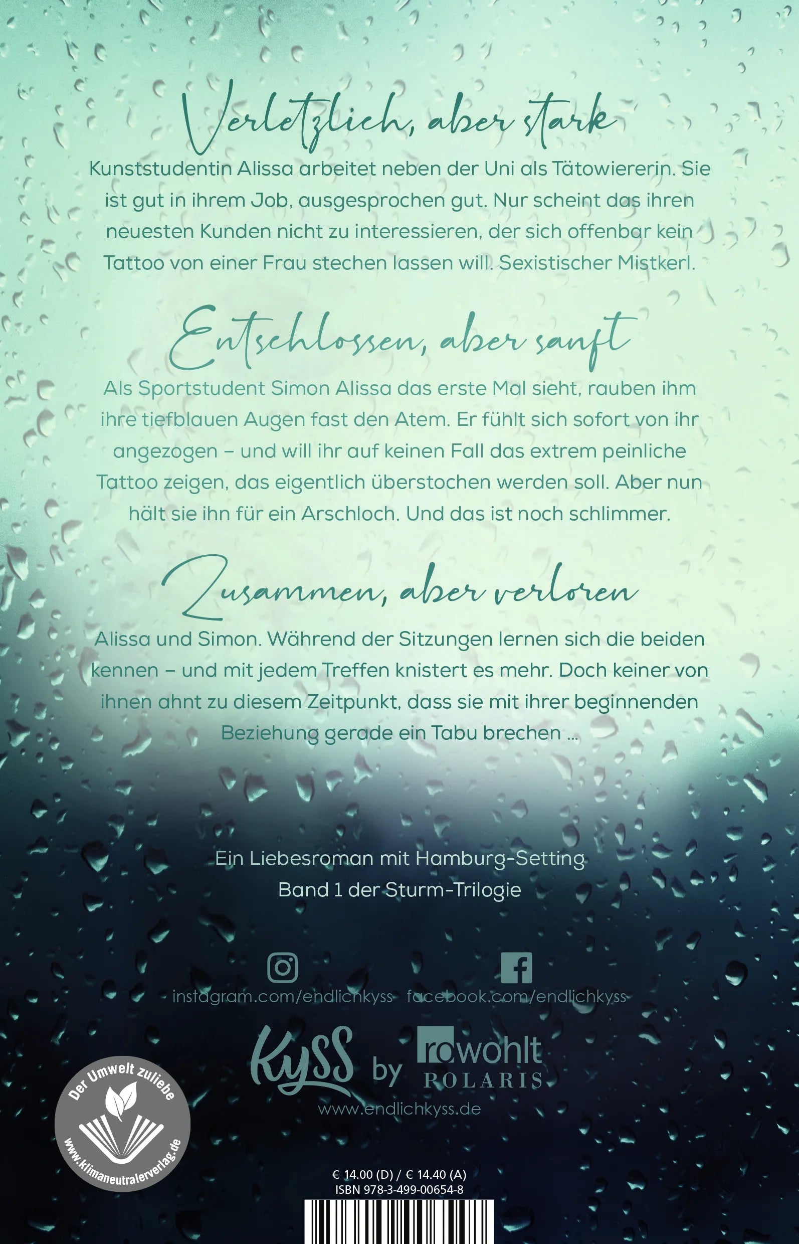 Buchrückseite von 'Regenglanz' mit Klappentext - Paperback