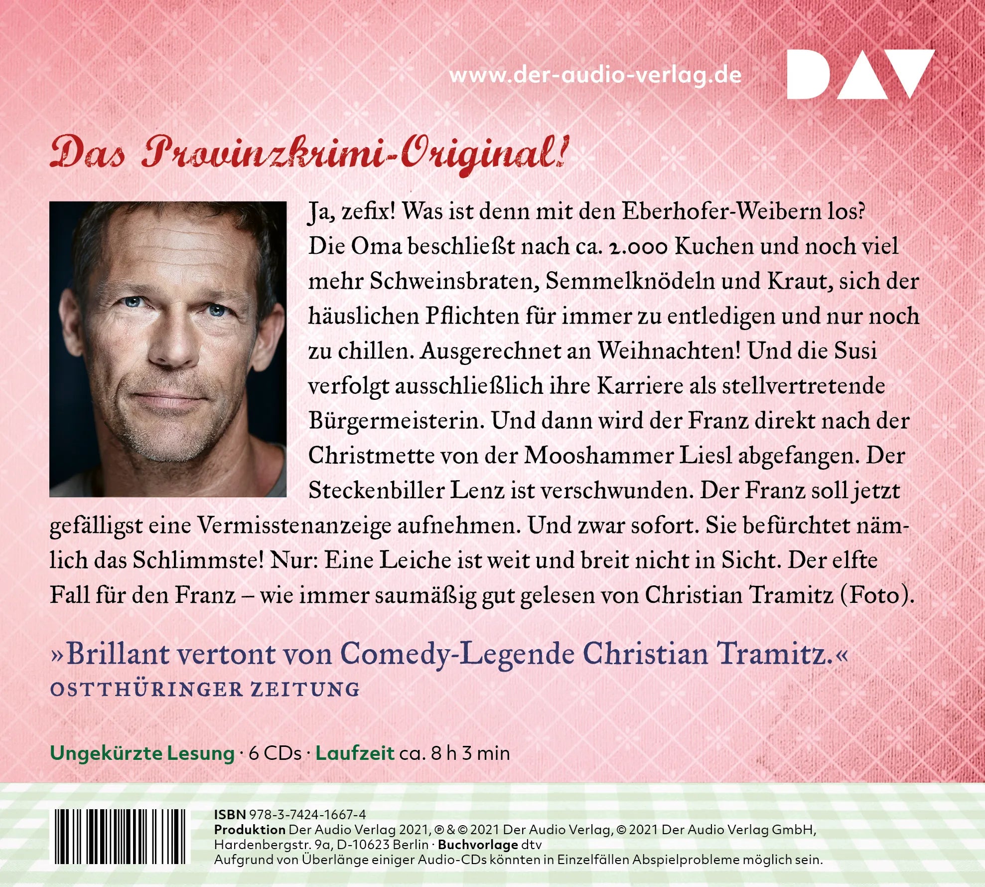 Buchrückseite von 'Rehragout-Rendezvous' mit Klappentext - Hörbuch (CD)