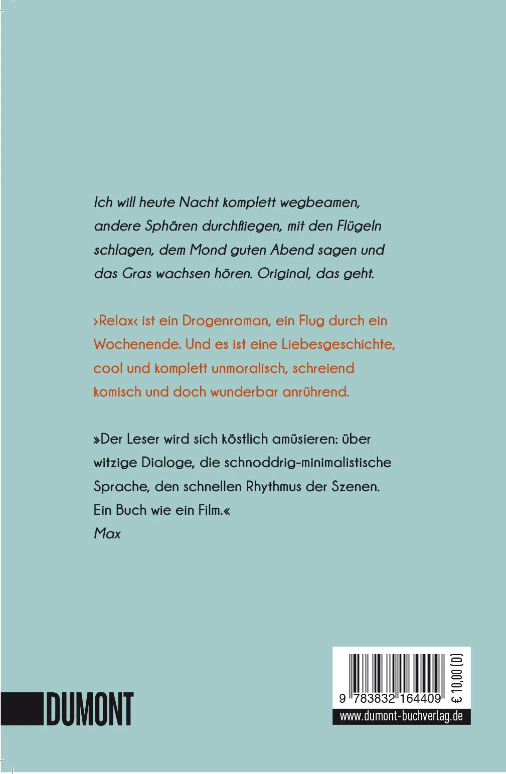 Buchrückseite von 'Relax' mit Klappentext - Taschenbuch