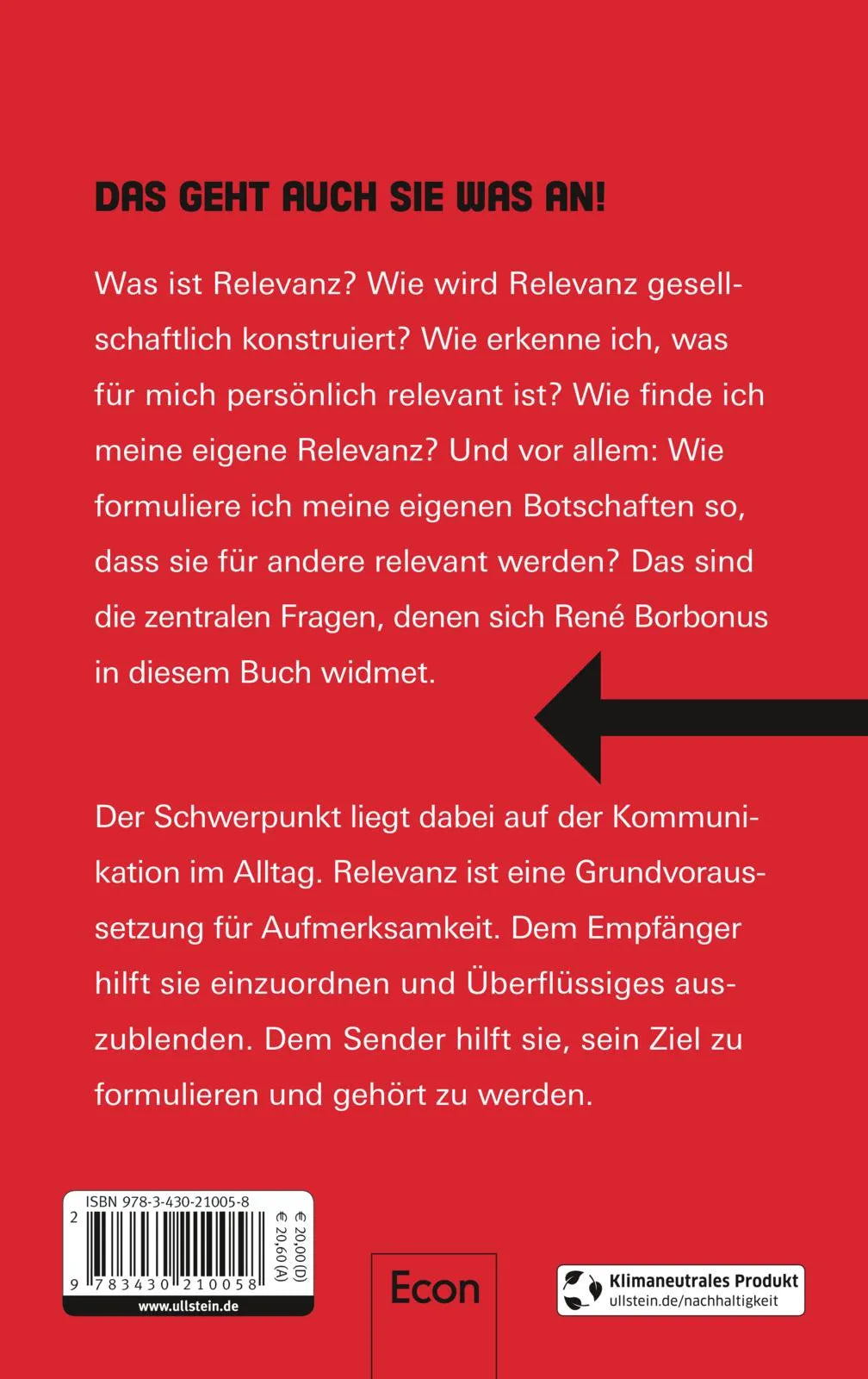 Buchrückseite von 'Relevanz' mit Klappentext - Gebundene Ausgabe