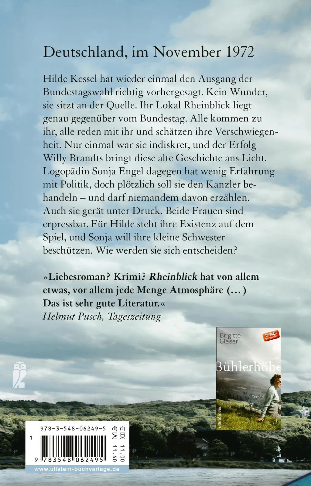 Buchrückseite von 'Rheinblick' mit Klappentext - Taschenbuch