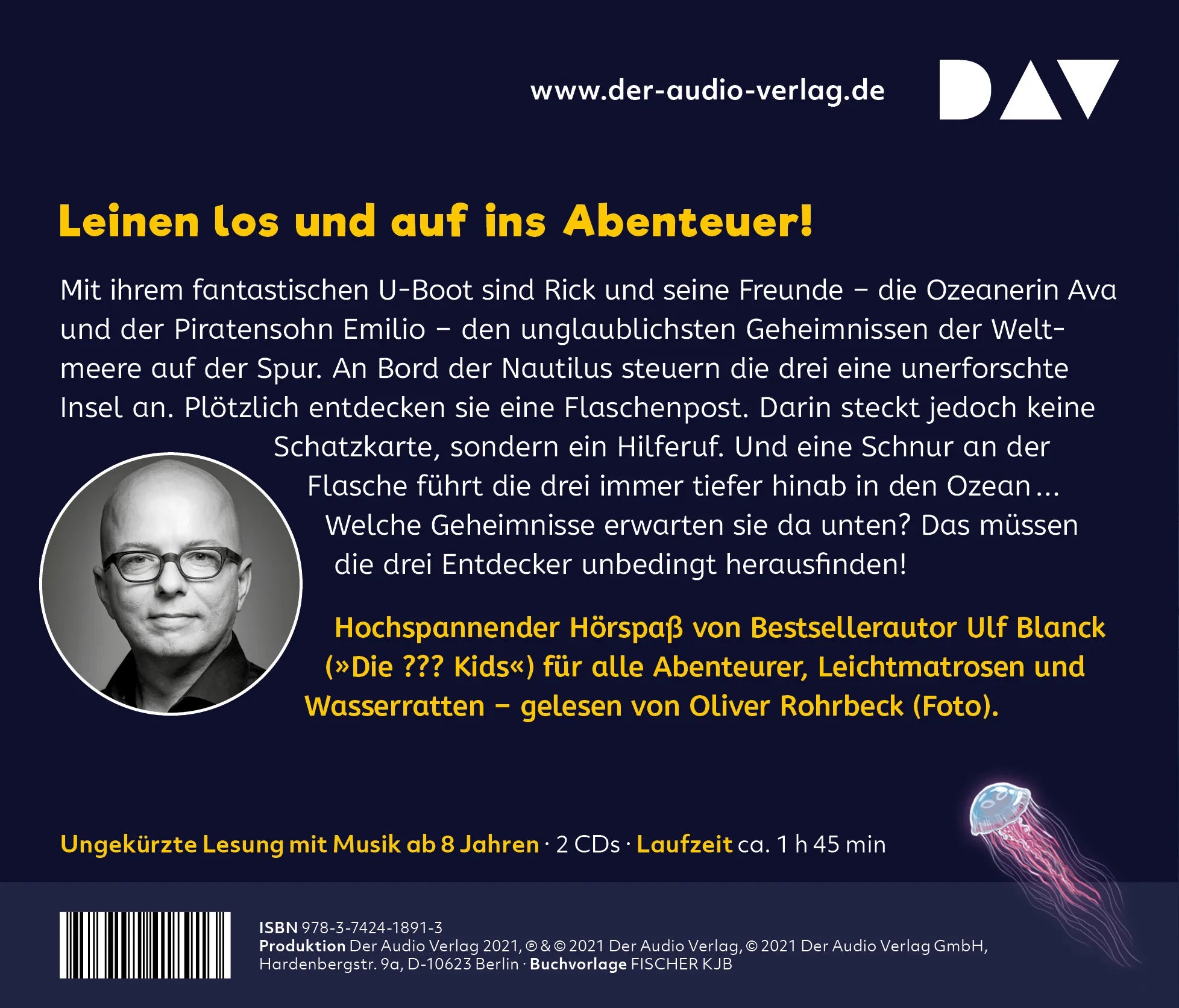 Buchrückseite von 'Rick Nautilus – Teil 1: SOS aus der Tiefe' mit Klappentext - Hörbuch (CD)