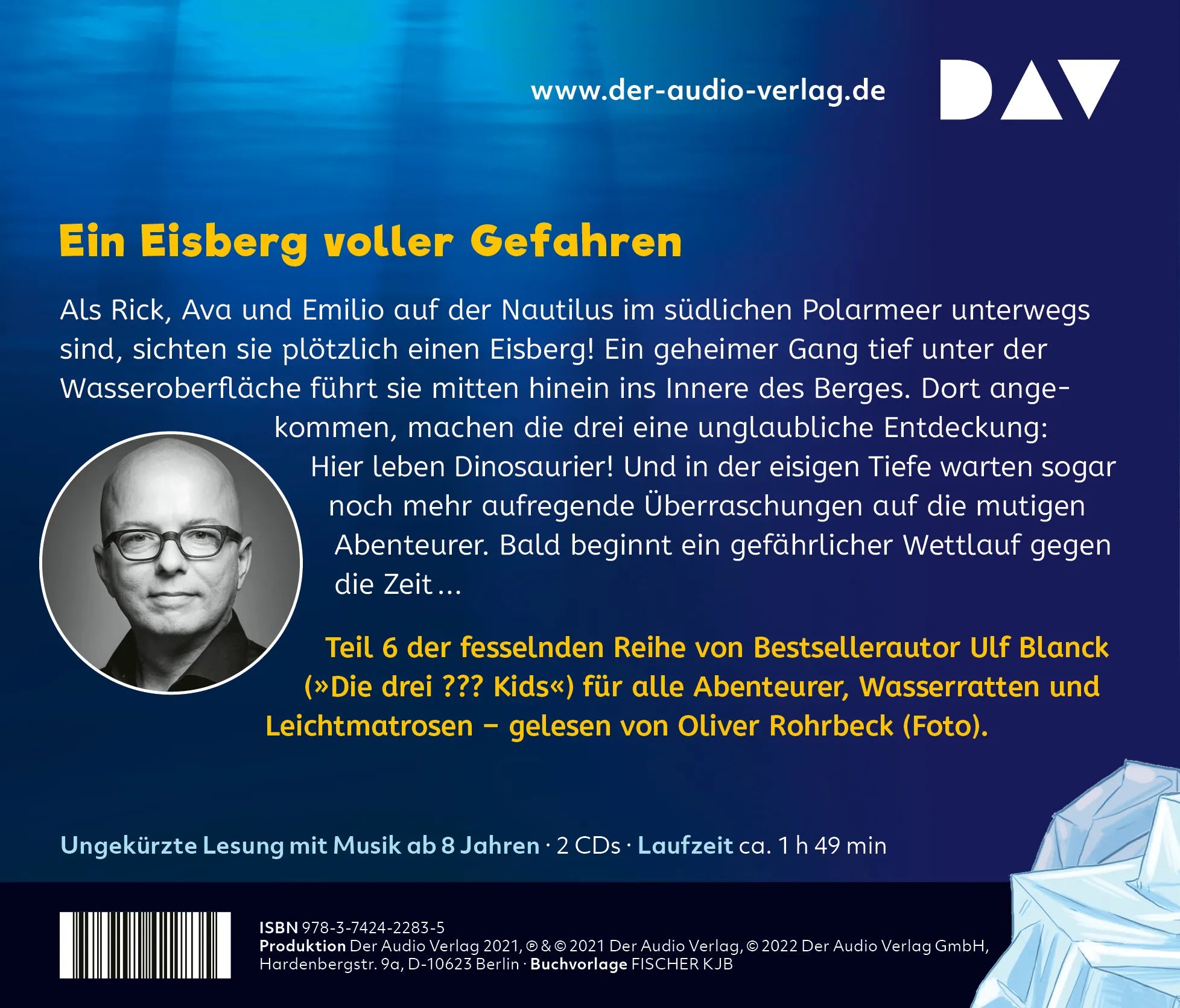 Buchrückseite von 'Rick Nautilus – Teil 6: Dinosaurier im Eis' mit Klappentext - Hörbuch (CD)
