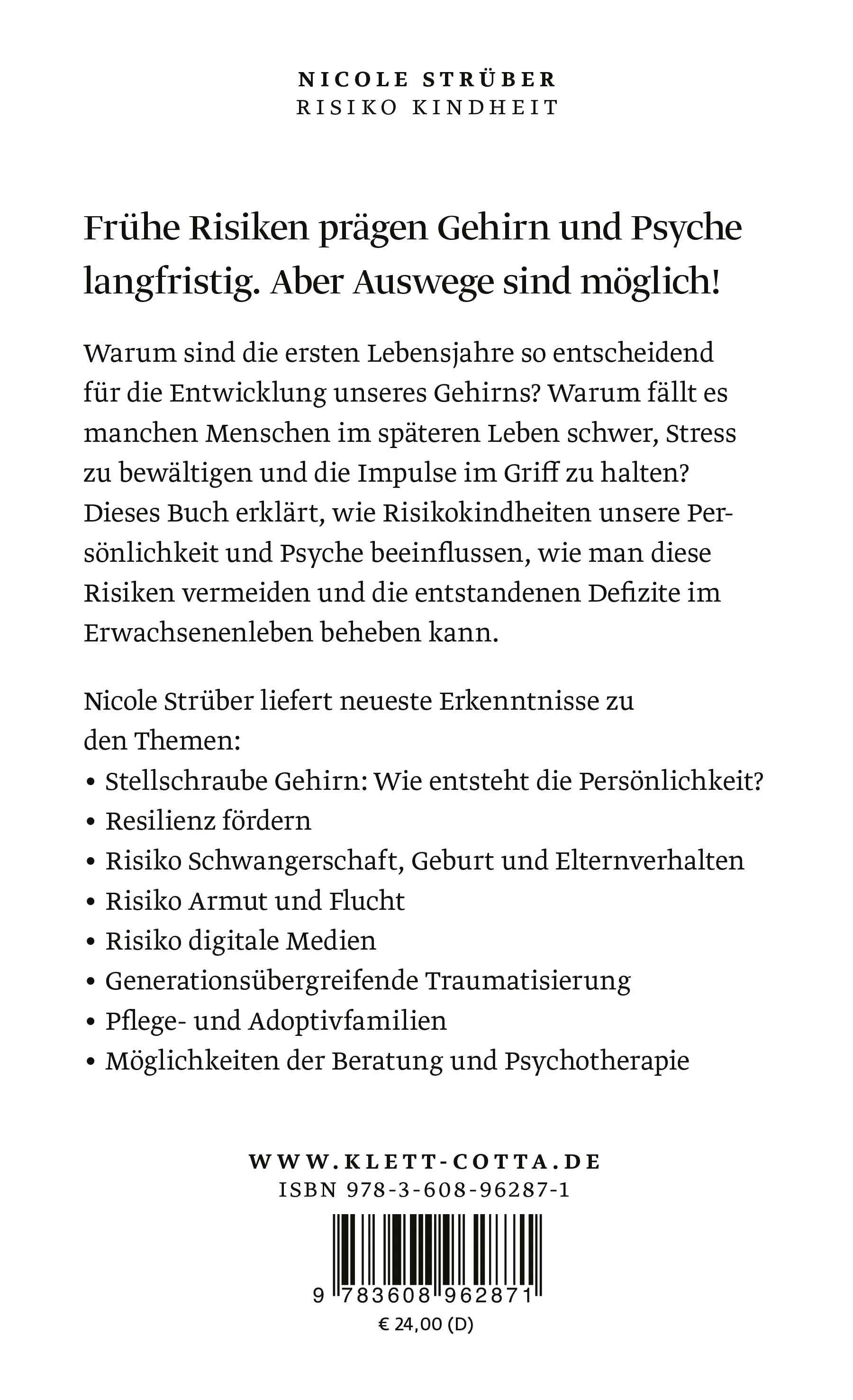 Buchrückseite von 'Risiko Kindheit' mit Klappentext - Gebundene Ausgabe