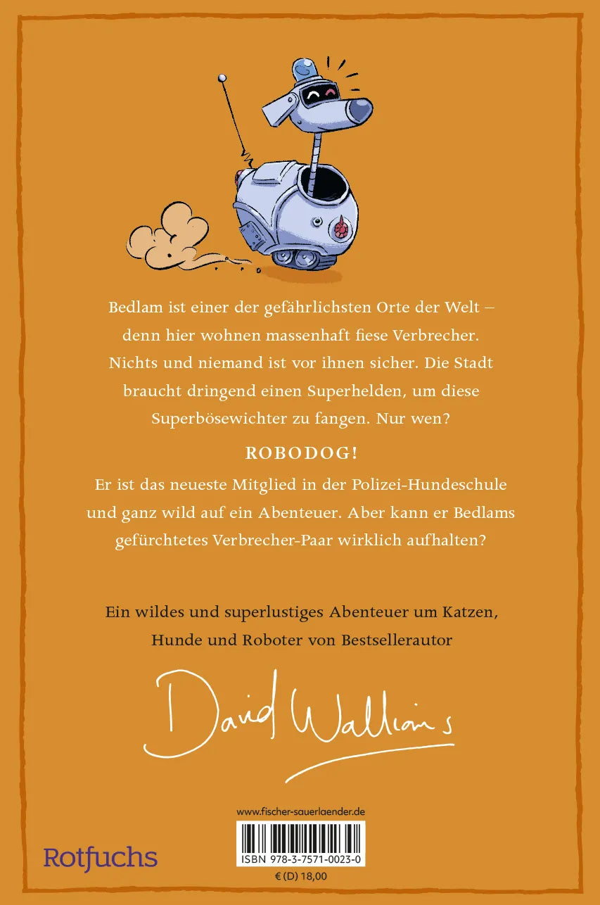 Buchrückseite von 'Robodog' mit Klappentext - Gebundene Ausgabe