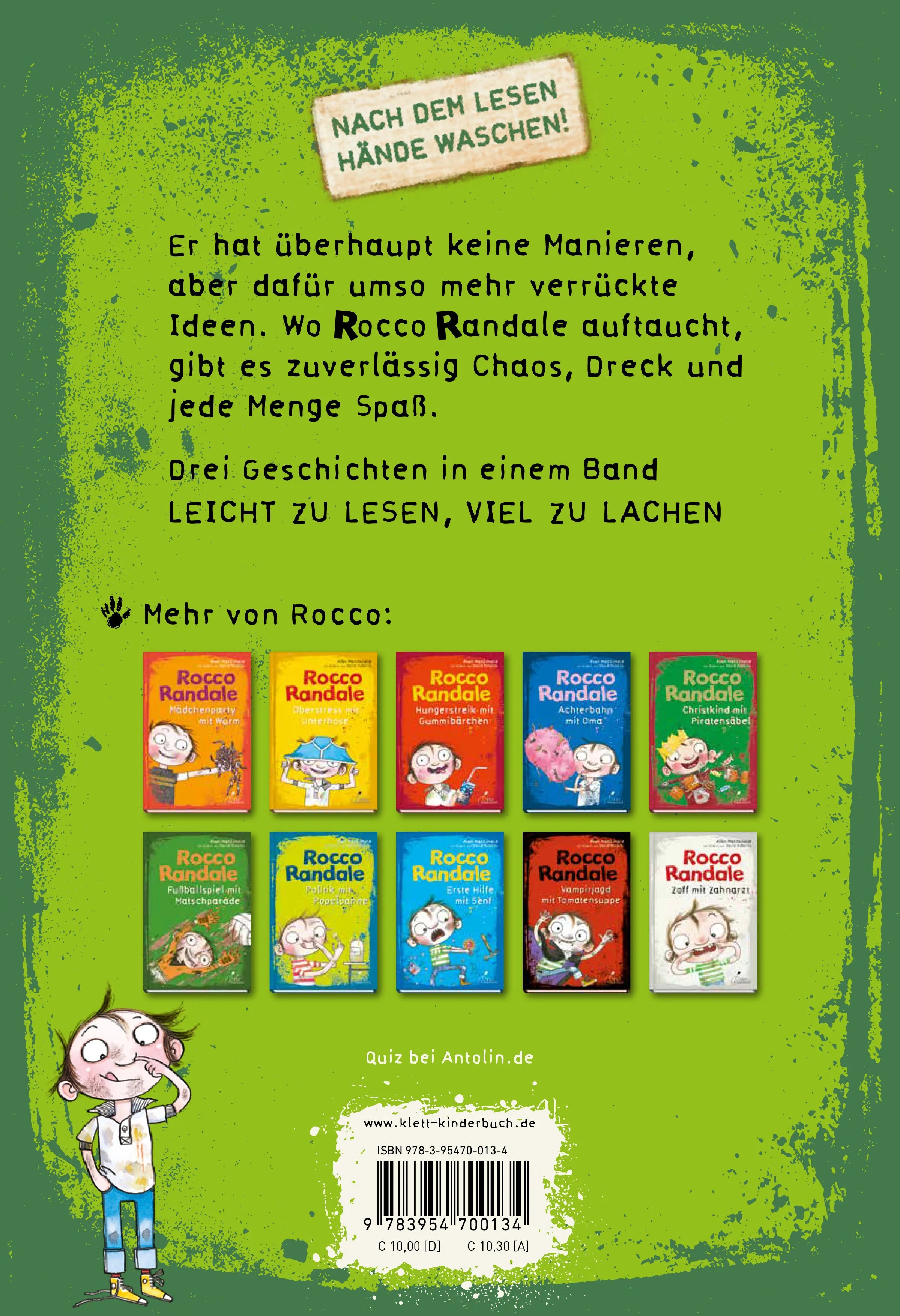 Buchrückseite von 'Rocco Randale 02 - Flohzirkus mit Würstchen' mit Klappentext - Gebundene Ausgabe