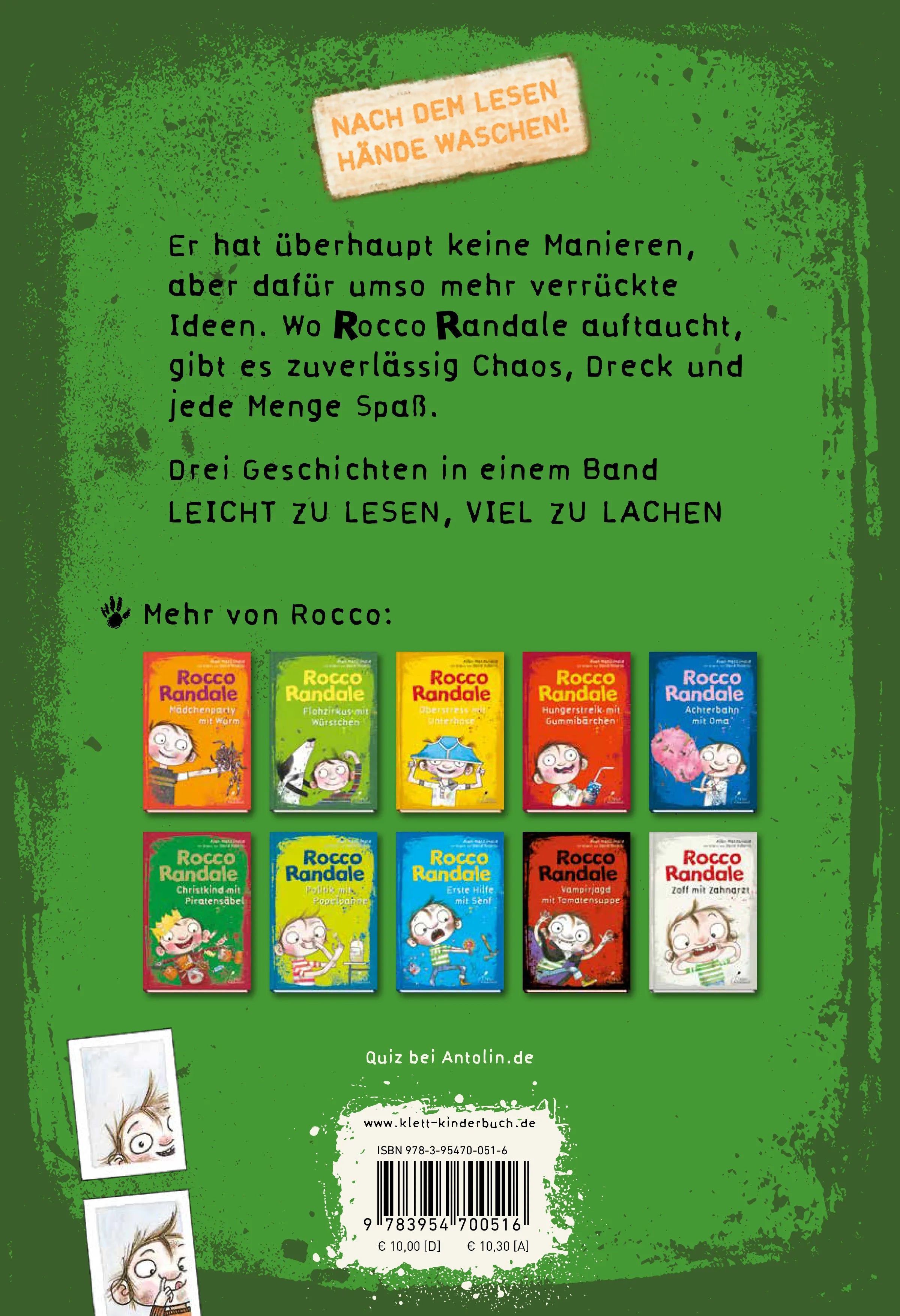 Buchrückseite von 'Rocco Randale 07 - Fußballspiel mit Matschparade' mit Klappentext - Gebundene Ausgabe