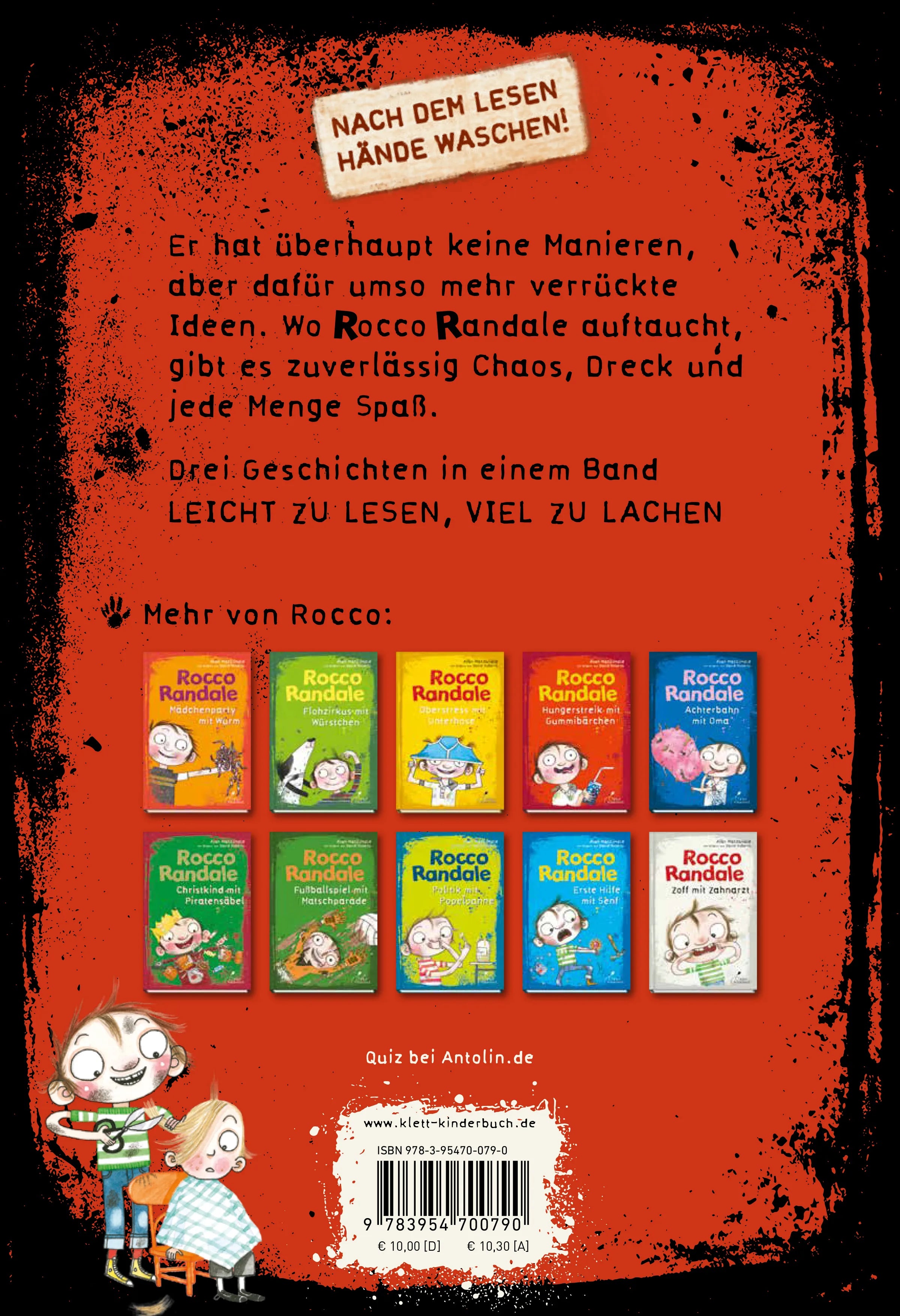 Buchrückseite von 'Rocco Randale 10 - Vampirjagd mit Tomatensuppe' mit Klappentext - Gebundene Ausgabe