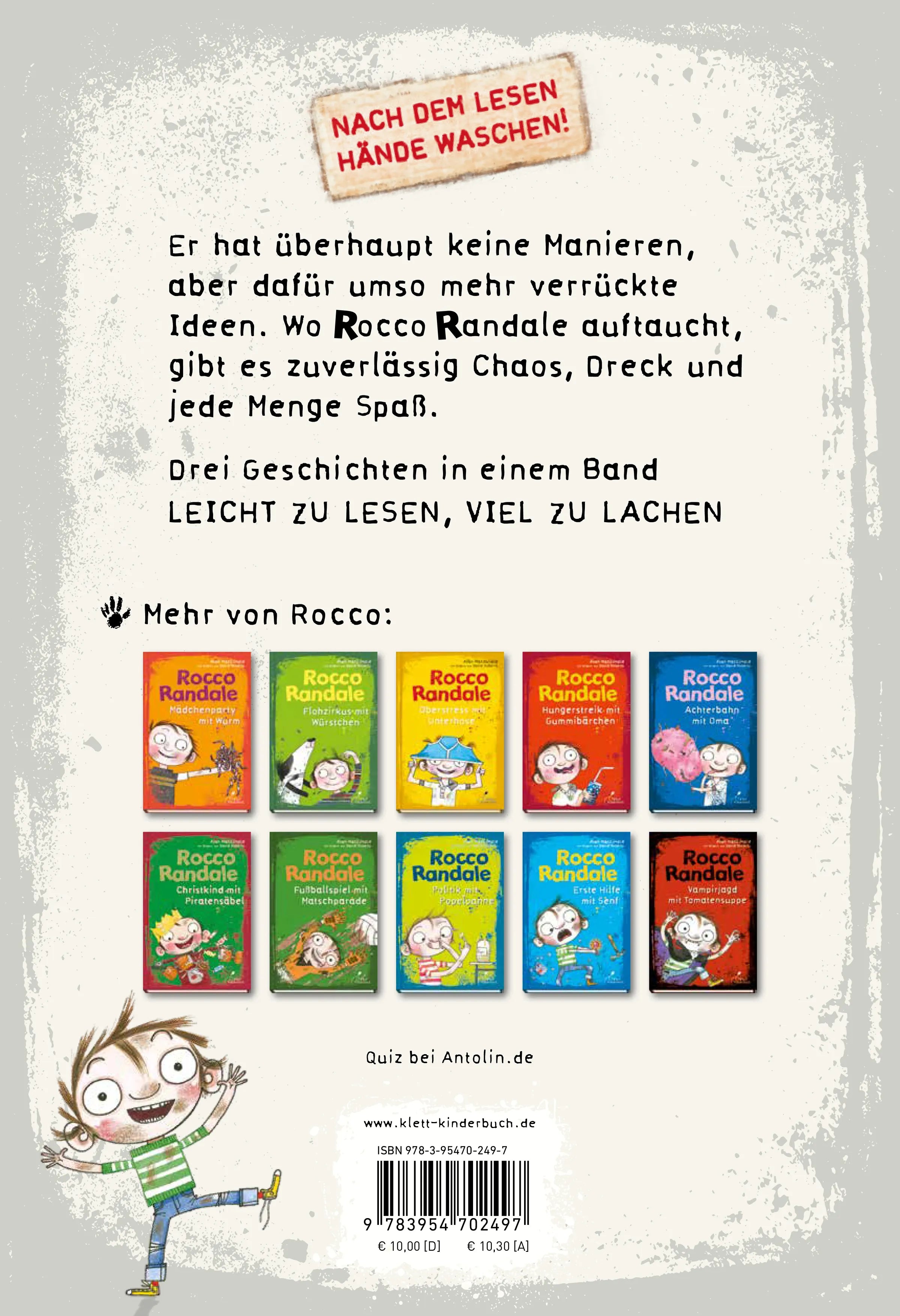 Buchrückseite von 'Rocco Randale 11 - Zoff mit Zahnarzt' mit Klappentext - Gebundene Ausgabe