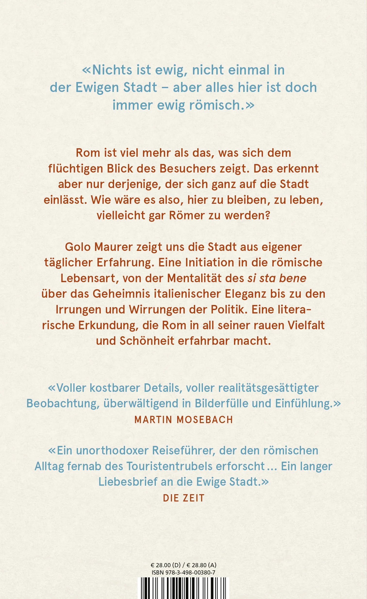 Buchrückseite von 'Rom' mit Klappentext - Gebundene Ausgabe