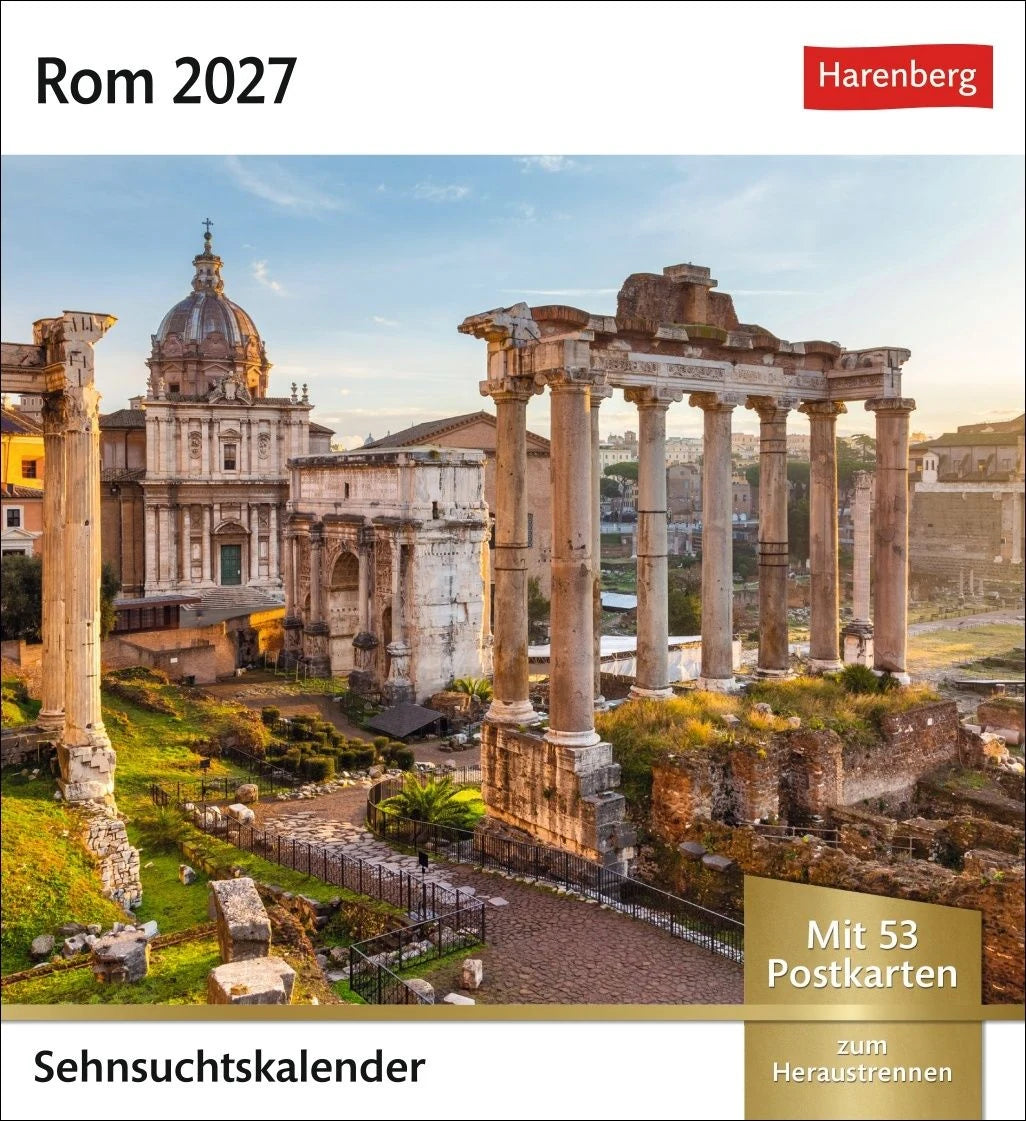 Postkartenkalender: Rom Sehnsuchtskalender 2027 - Wochenkalender mit 53 Postkarten