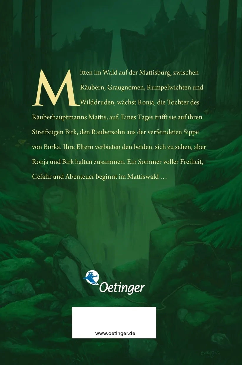 Buchrückseite von 'Ronja Räubertochter' mit Klappentext - Gebundene Ausgabe