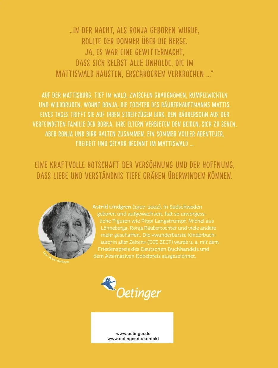 Buchrückseite von 'Ronja Räubertochter' mit Klappentext - Gebundene Ausgabe
