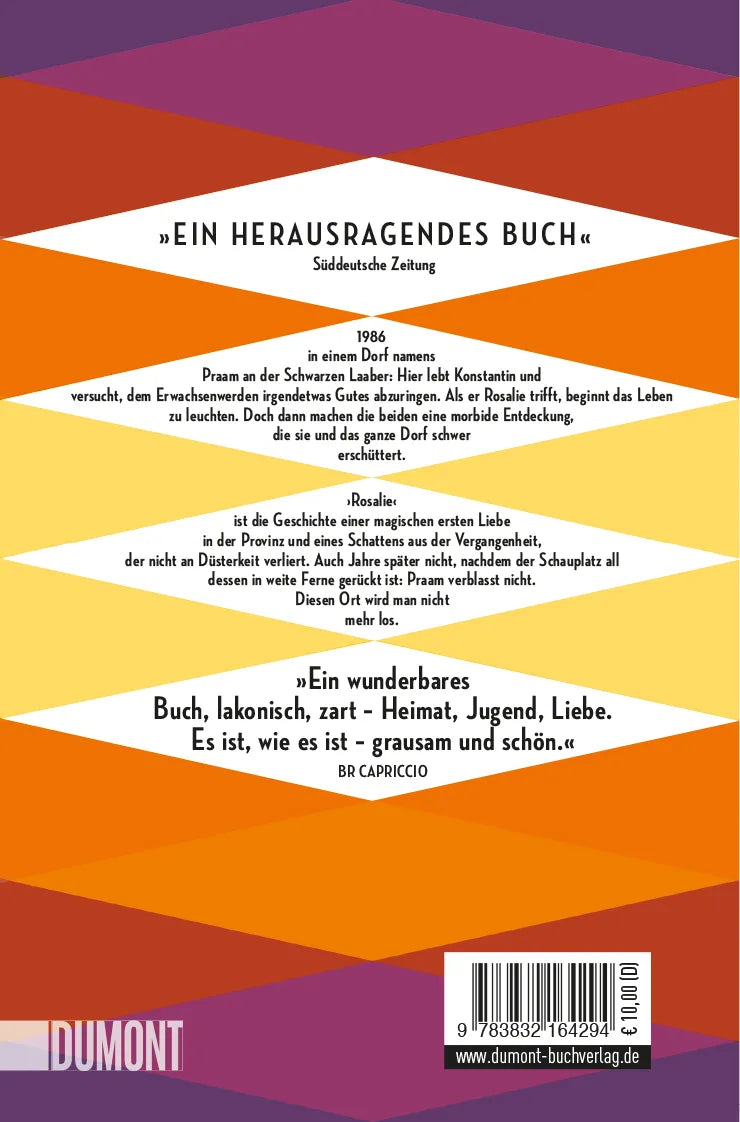Buchrückseite von 'Rosalie' mit Klappentext - Taschenbuch