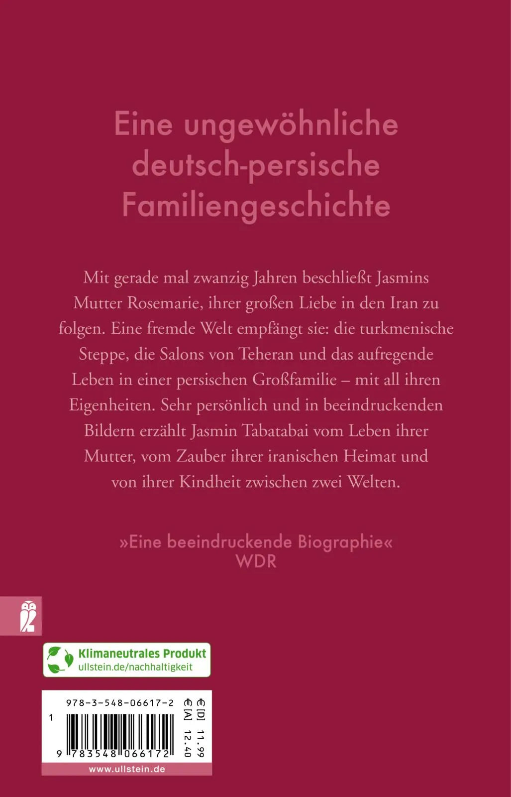 Buchrückseite von 'Rosenjahre' mit Klappentext - Taschenbuch