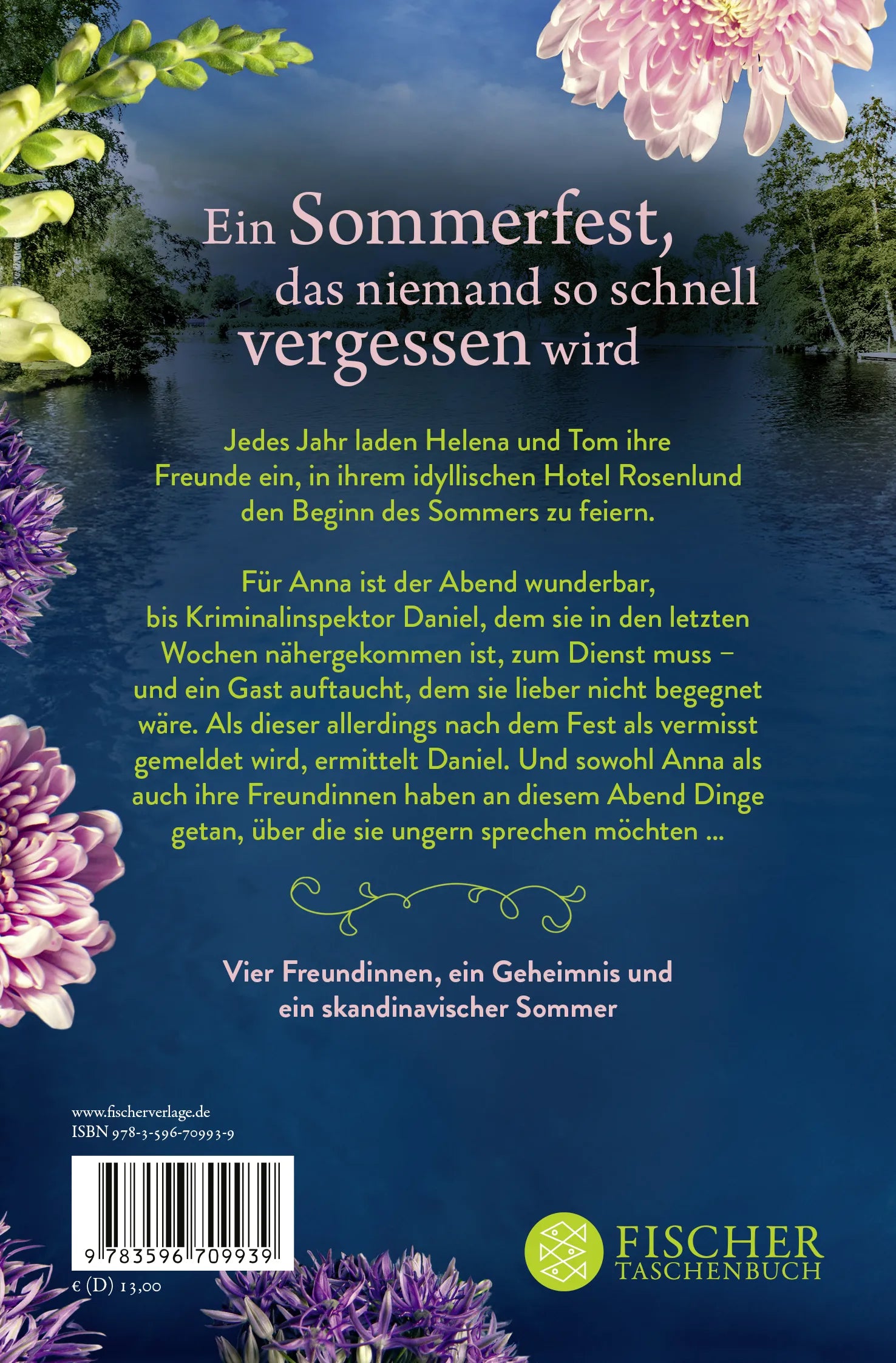 Buchrückseite von 'Rosenlund – Ein Sommer der Geheimnisse' mit Klappentext - Taschenbuch