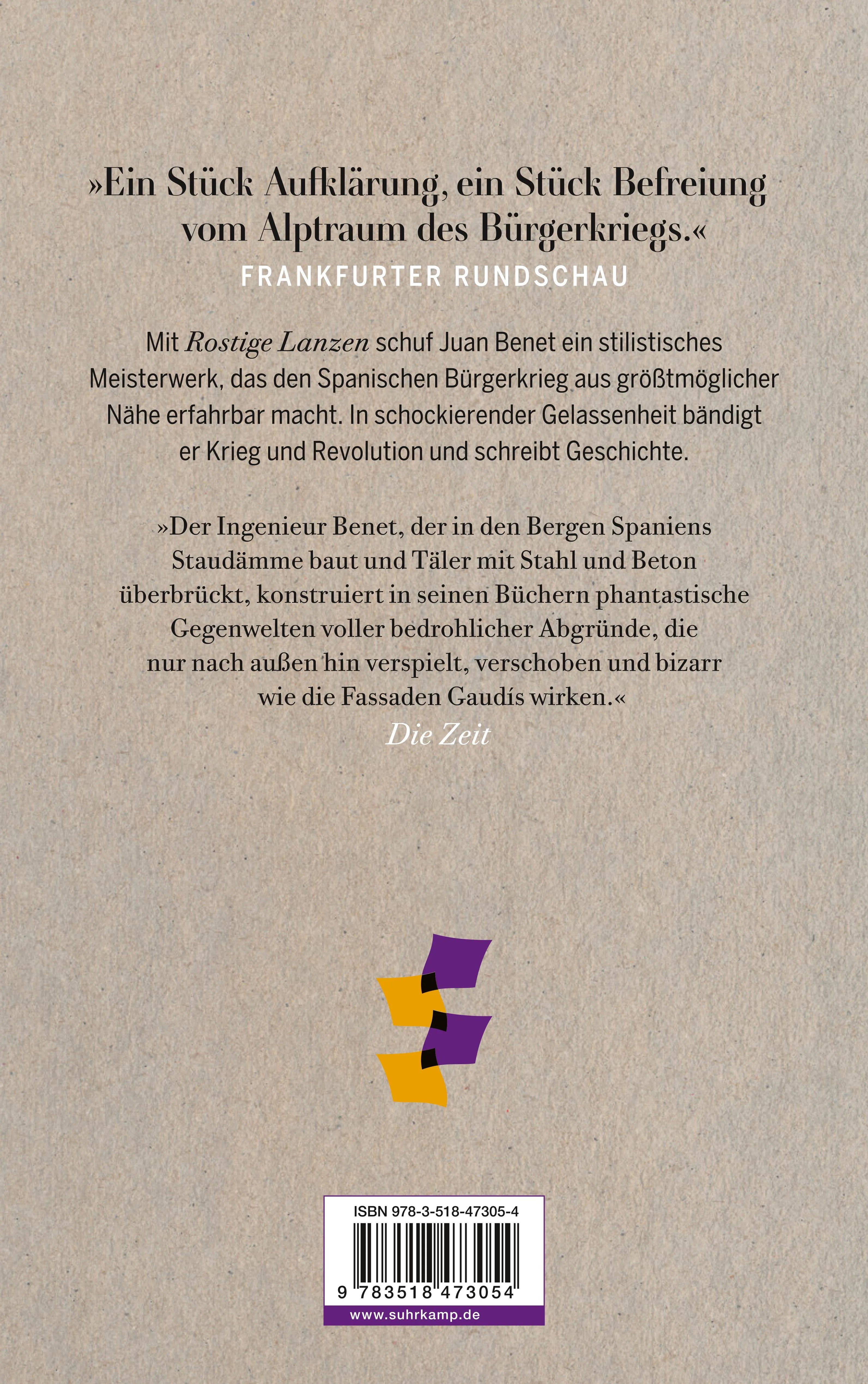 Buchrückseite von 'Rostige Lanzen' mit Klappentext - Taschenbuch