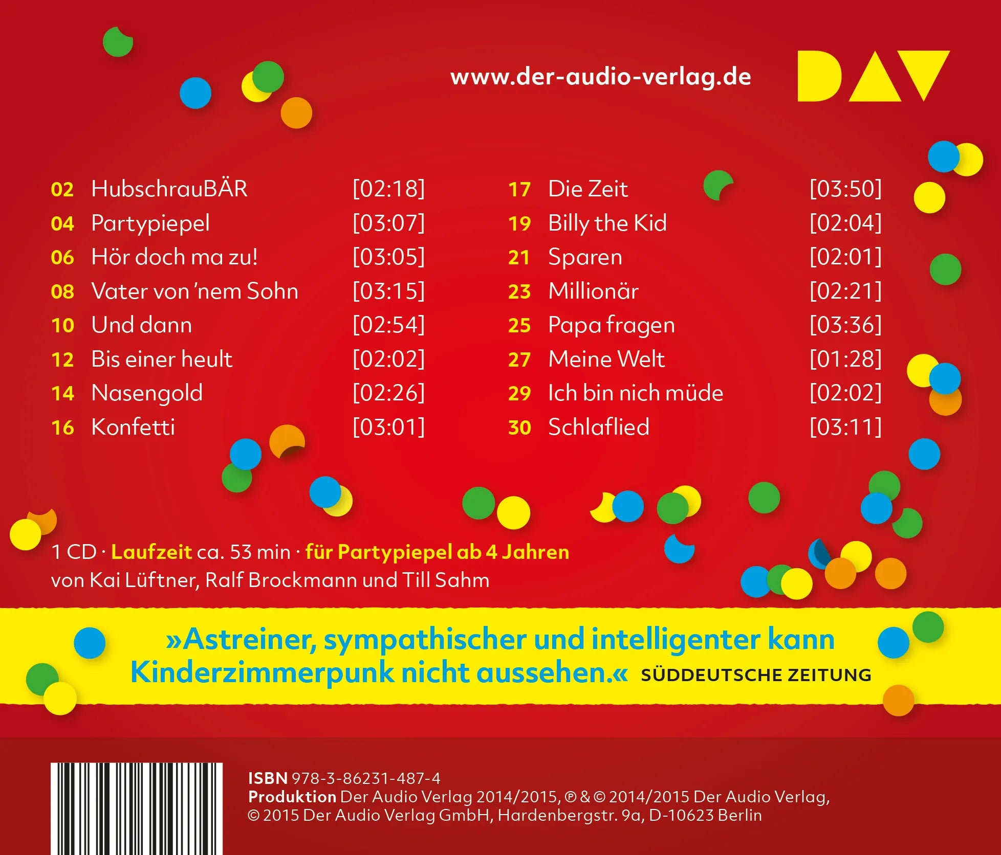 Buchrückseite von 'ROTZ ‘N’ ROLL RADIO – Partypiepel' mit Klappentext - Hörbuch (CD)