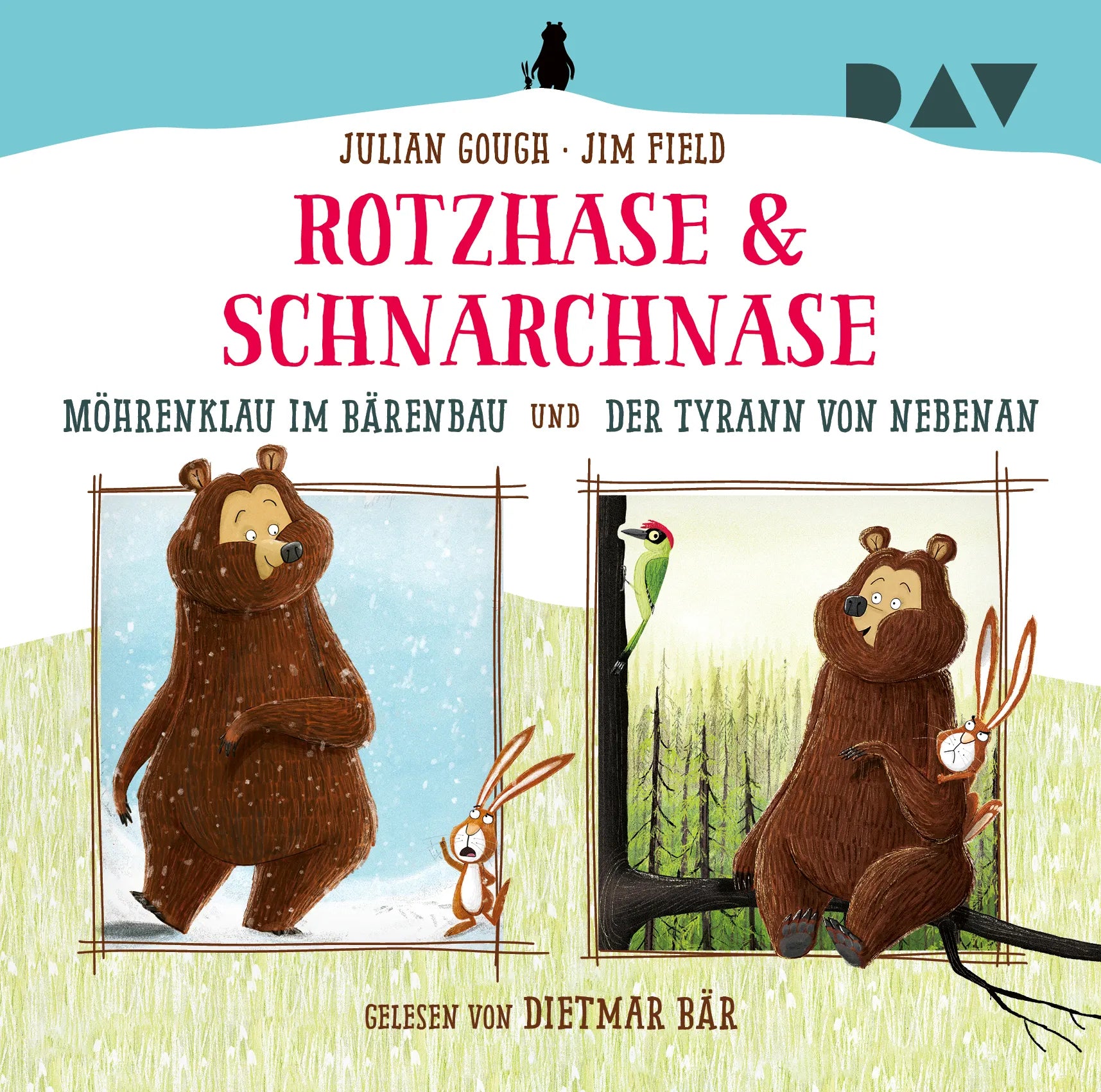 Buchcover von 'Rotzhase & Schnarchnase – Möhrenklau im Bärenbau und Der Tyrann von nebenan' - Hörbuch (CD) von Julian Gough