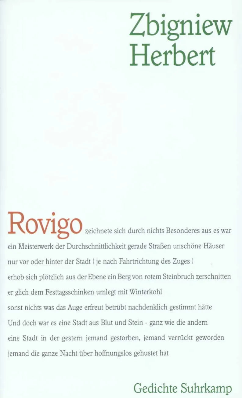 Buchcover von 'Rovigo' - Gebundene Ausgabe von Zbigniew Herbert