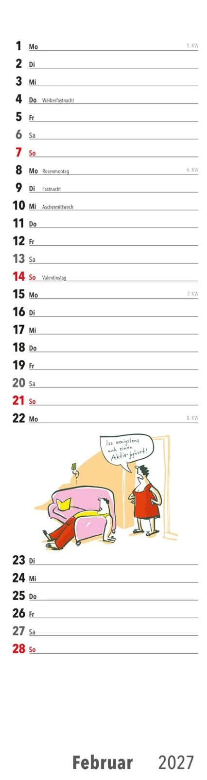 Ruhestand Streifenkalender 2027: Monatskalender für die Wand – Ansicht