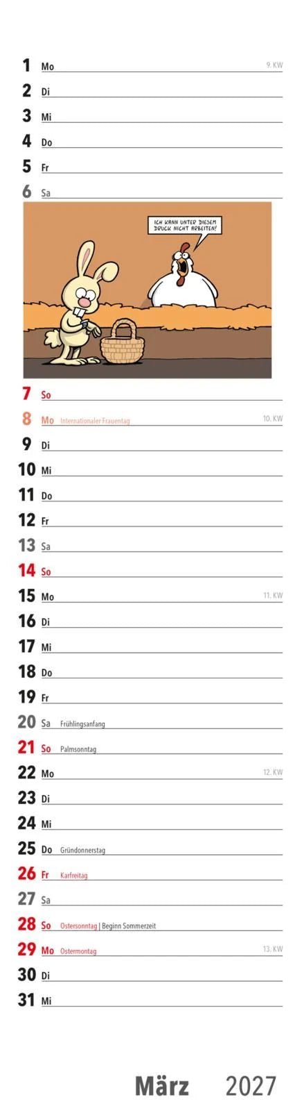 Ruhestand Streifenkalender 2027: Monatskalender für die Wand – Ansicht