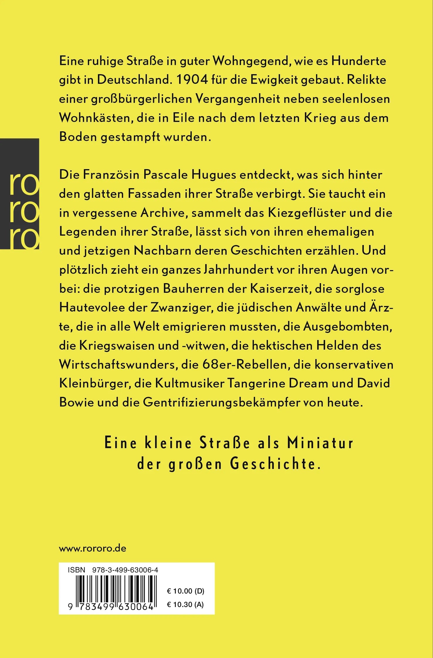 Buchrückseite von 'Ruhige Straße in guter Wohnlage' mit Klappentext - Taschenbuch