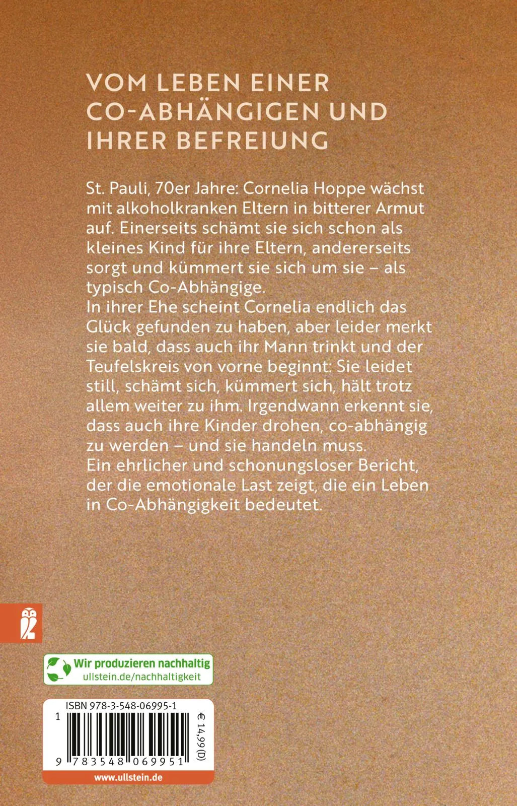 Buchrückseite von 'Säuferkind' mit Klappentext - Taschenbuch
